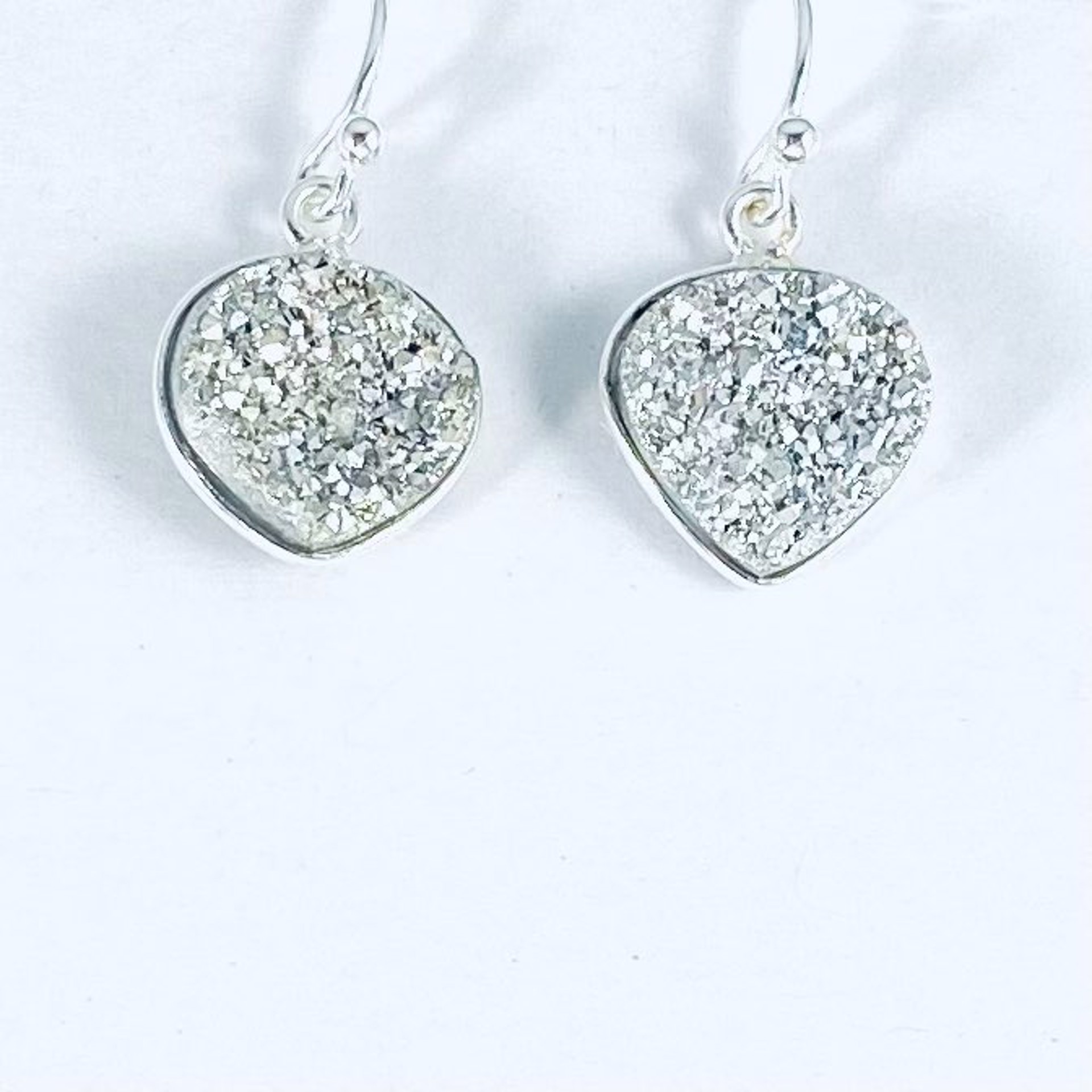 Heart Shaped Silver Druzy Earrings NT22-224 by Nance Trueworthy