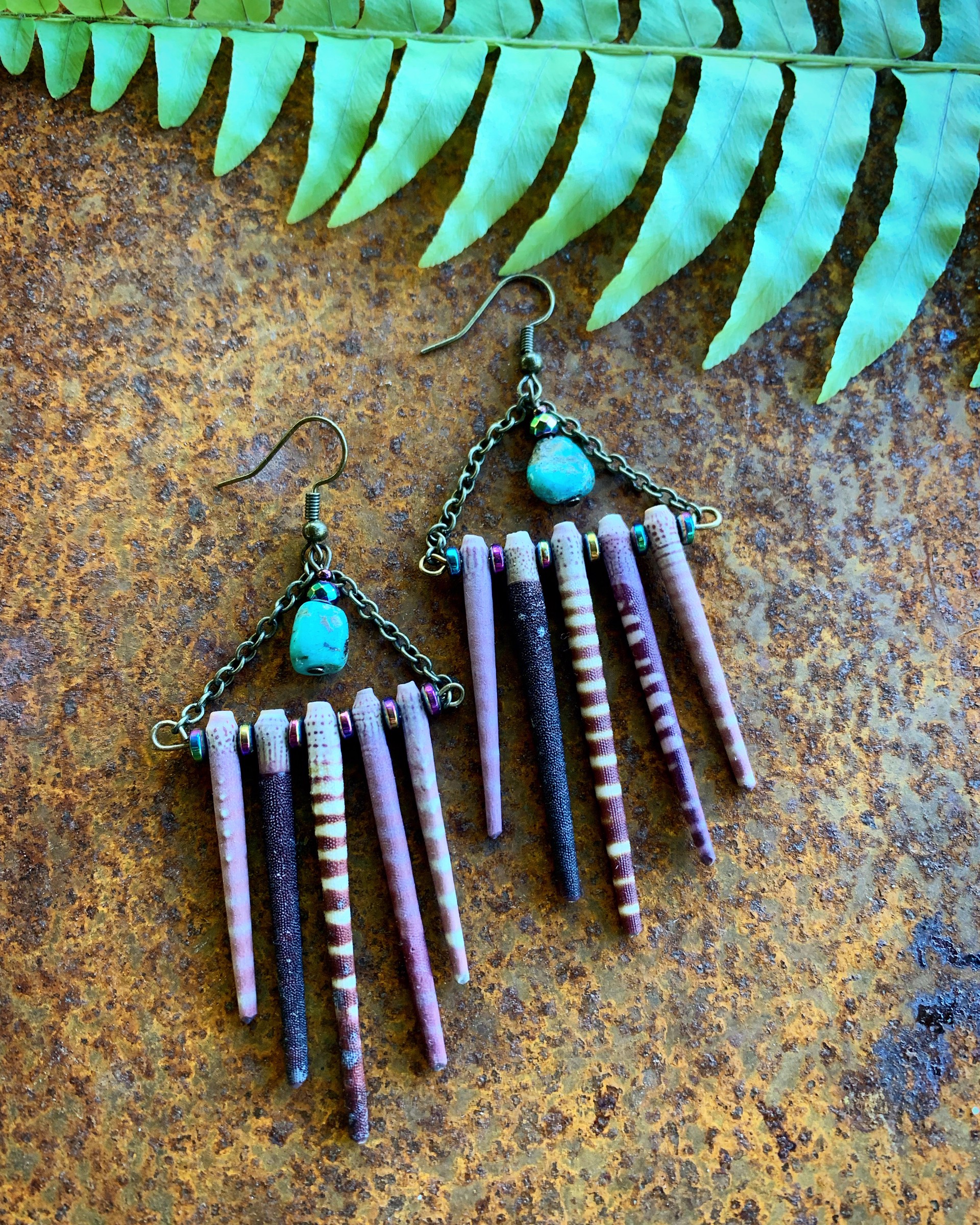 K661 Sea Urchin Spine Earrings with Turquoise by Kelly Ormsby