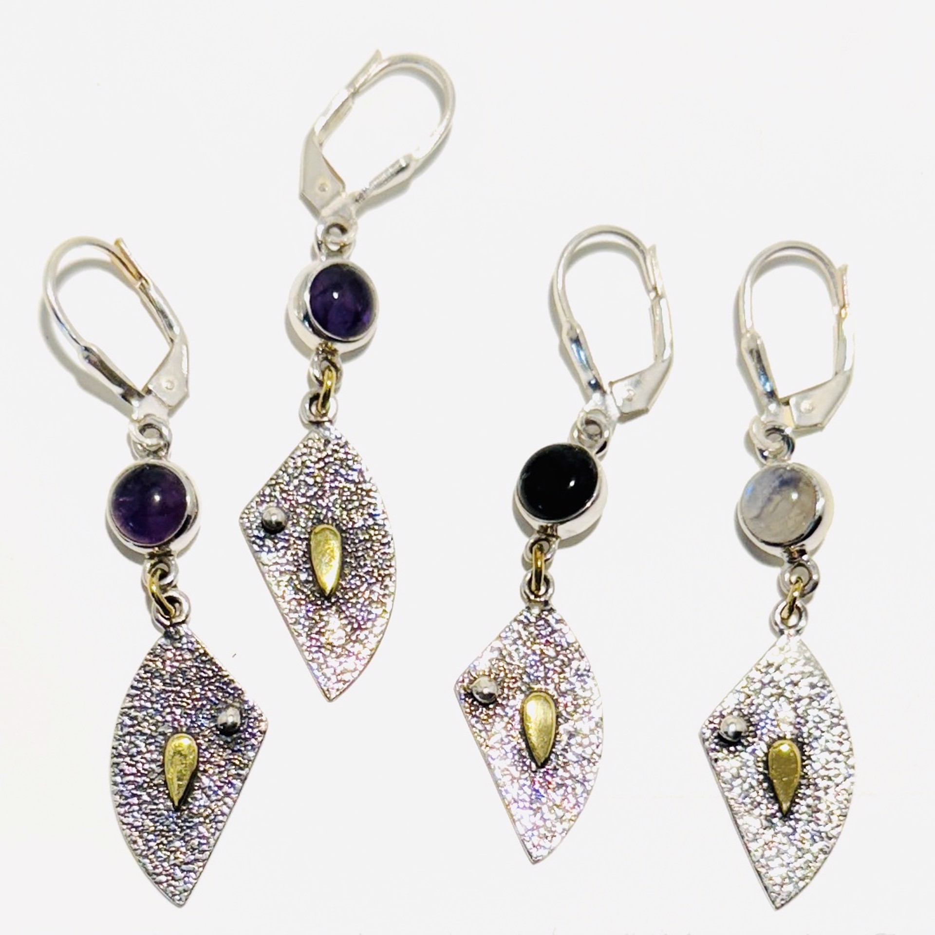 Onyx, Amethyst, Moonstone Brass Accent Earrings MONSE-3077 by Monica Mehta