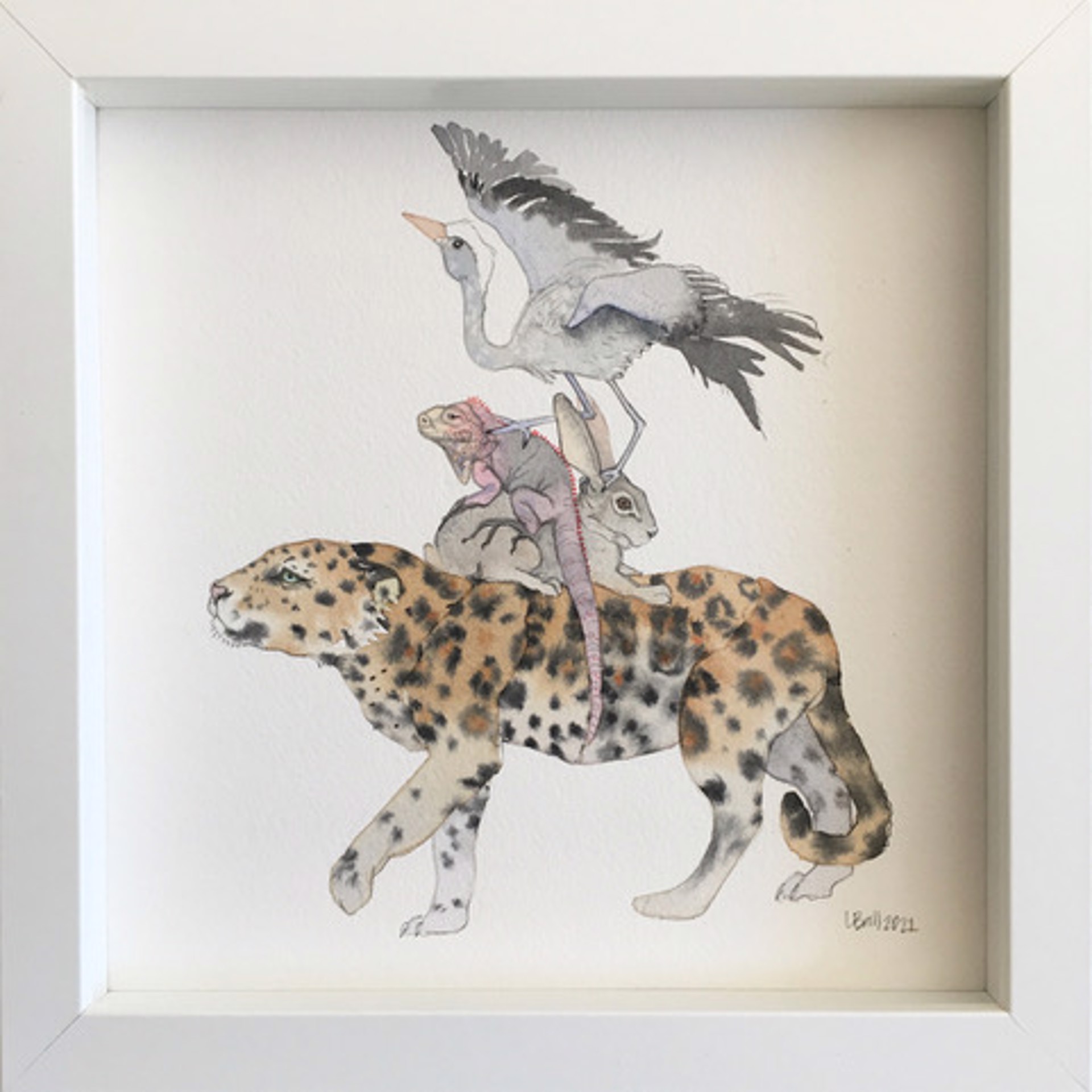 Leopard, Rabbit, Iguana, Crane by Laura Ball