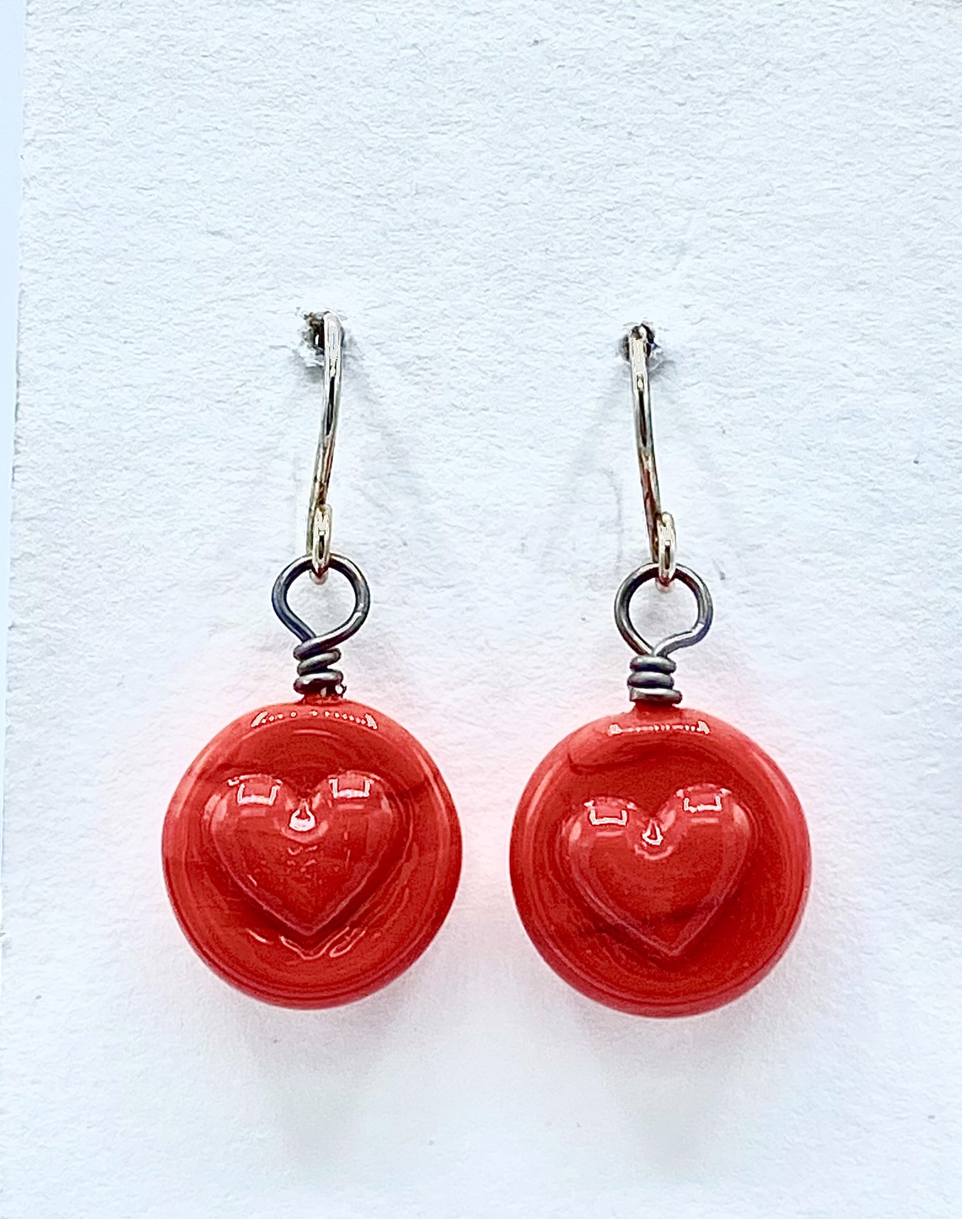 Red Glass Heart Earrings by Emelie Hebert