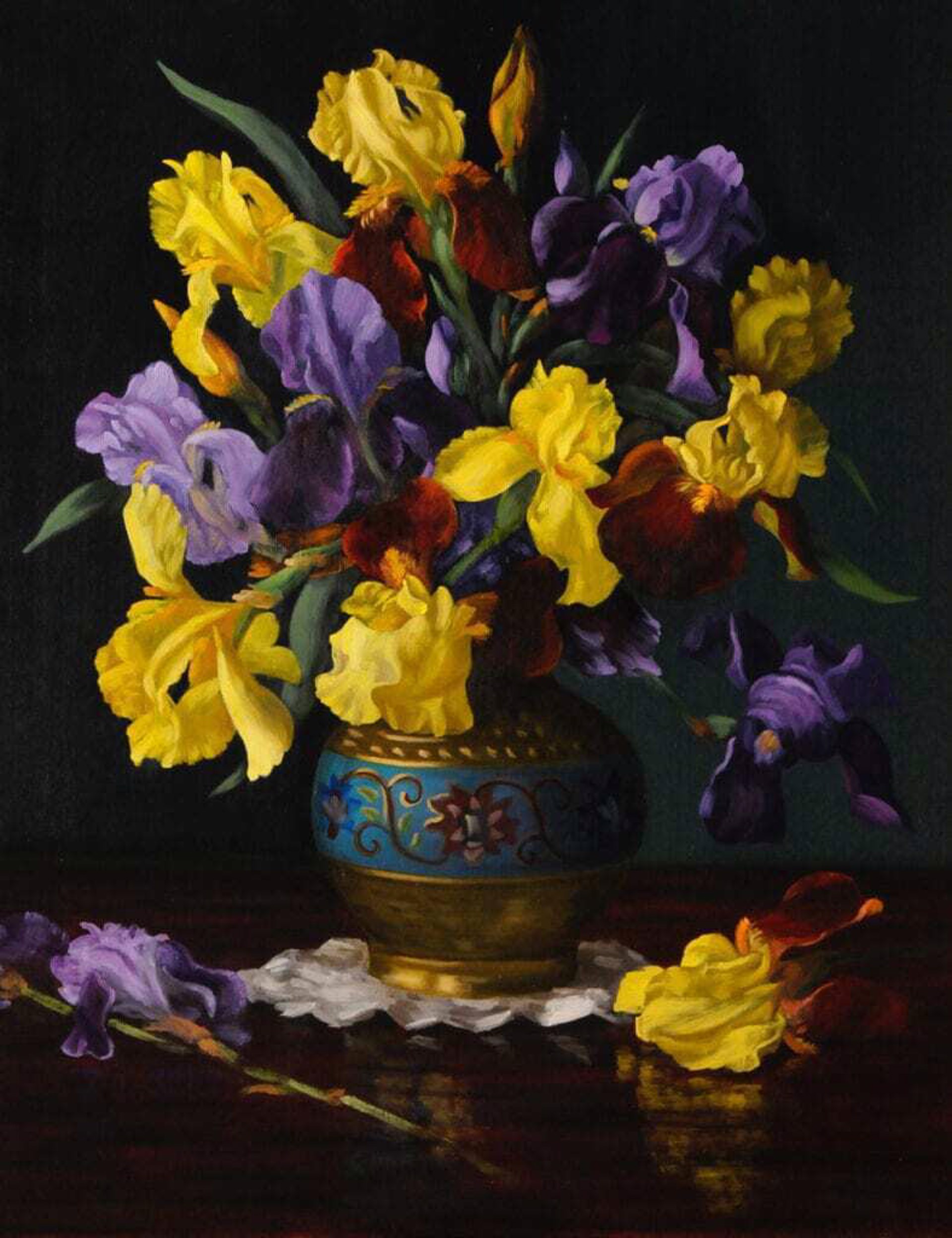 Iris in Cloisonné Vase by Christopher Pierce