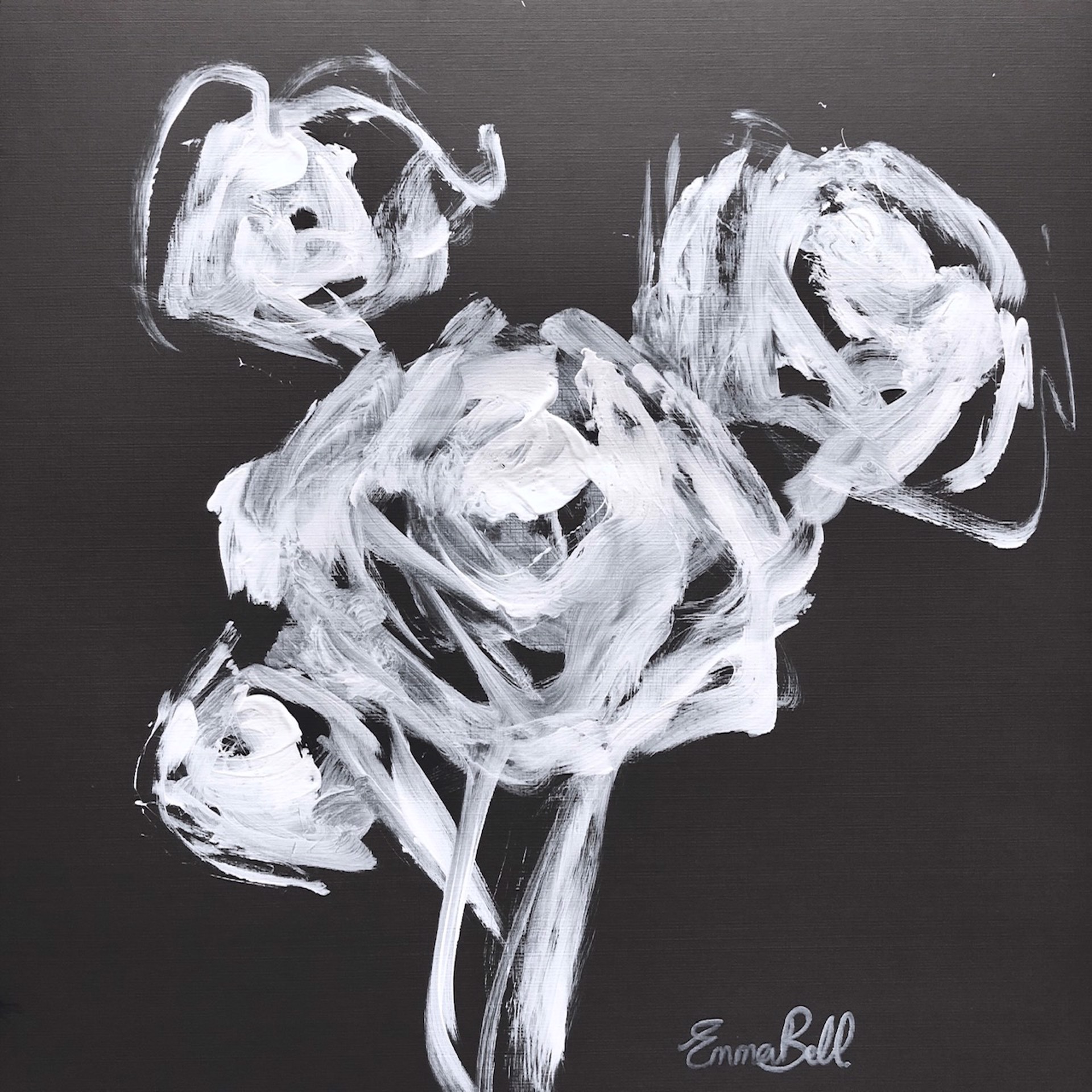 White on Charcoal Roses II by Emma Bell
