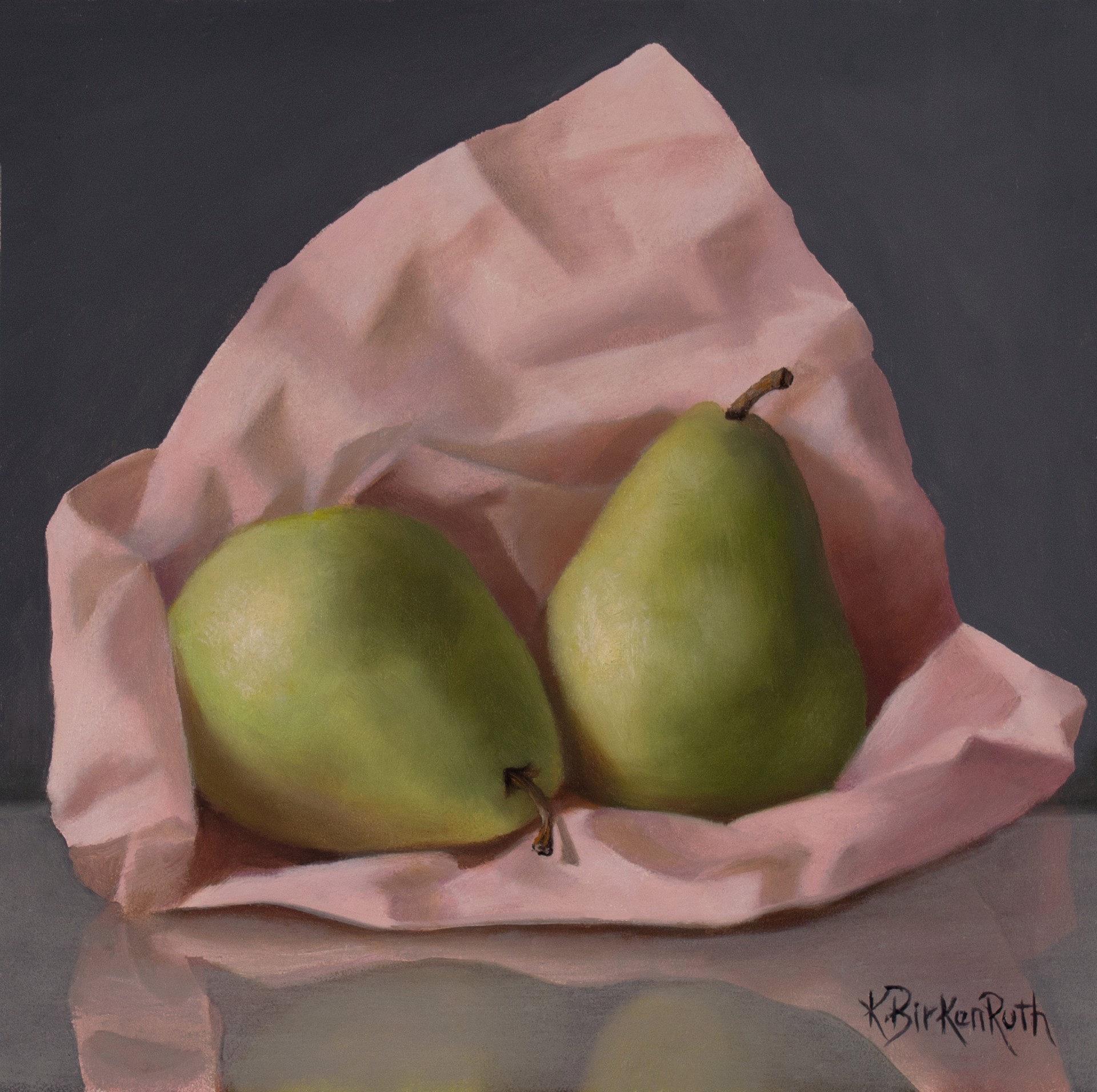 Pears Wrapped in Pink by Kelly Birkenruth