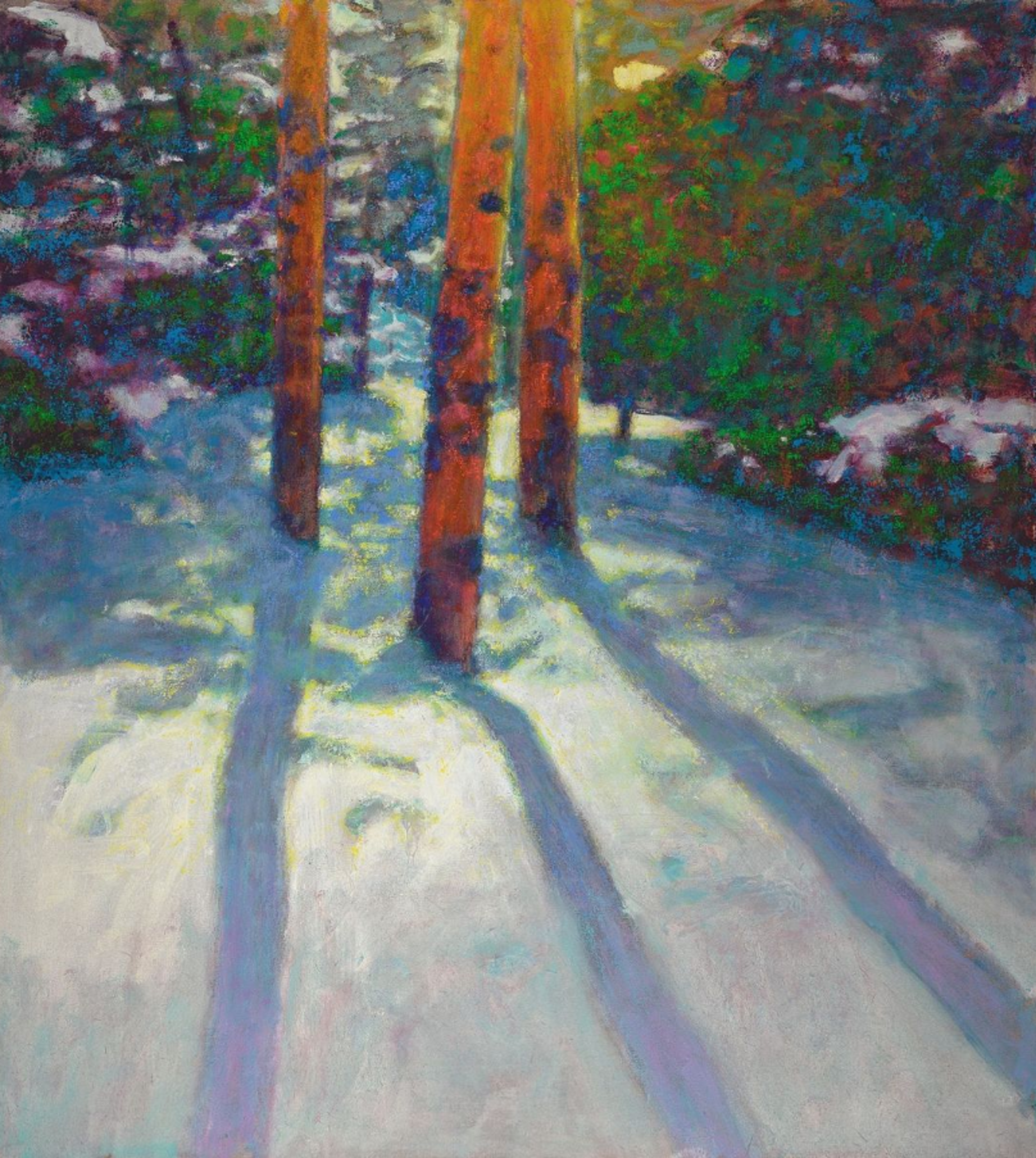 Three Red Trees in a Snowy Landscape by Richard Stevens