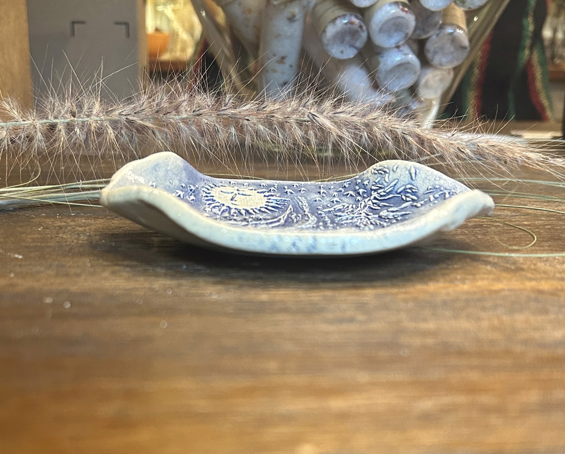 Blue Cat in Tree Dish by Clay Fossils