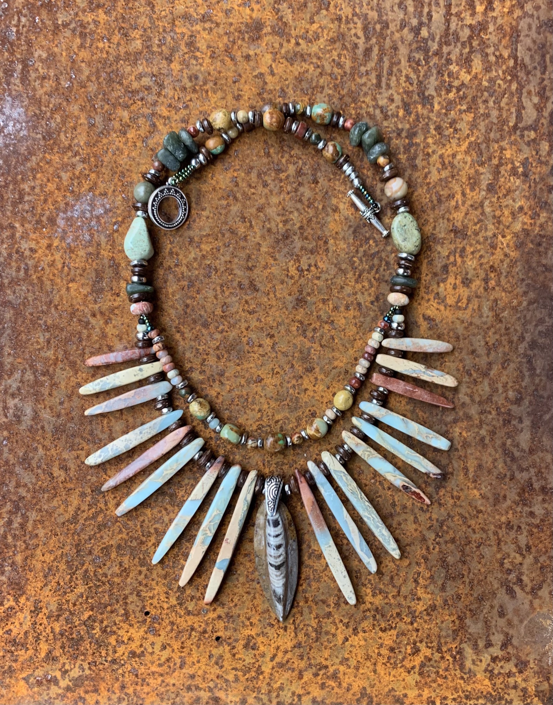 K594 Jasper Spike and Orthoceras Necklace by Kelly Ormsby