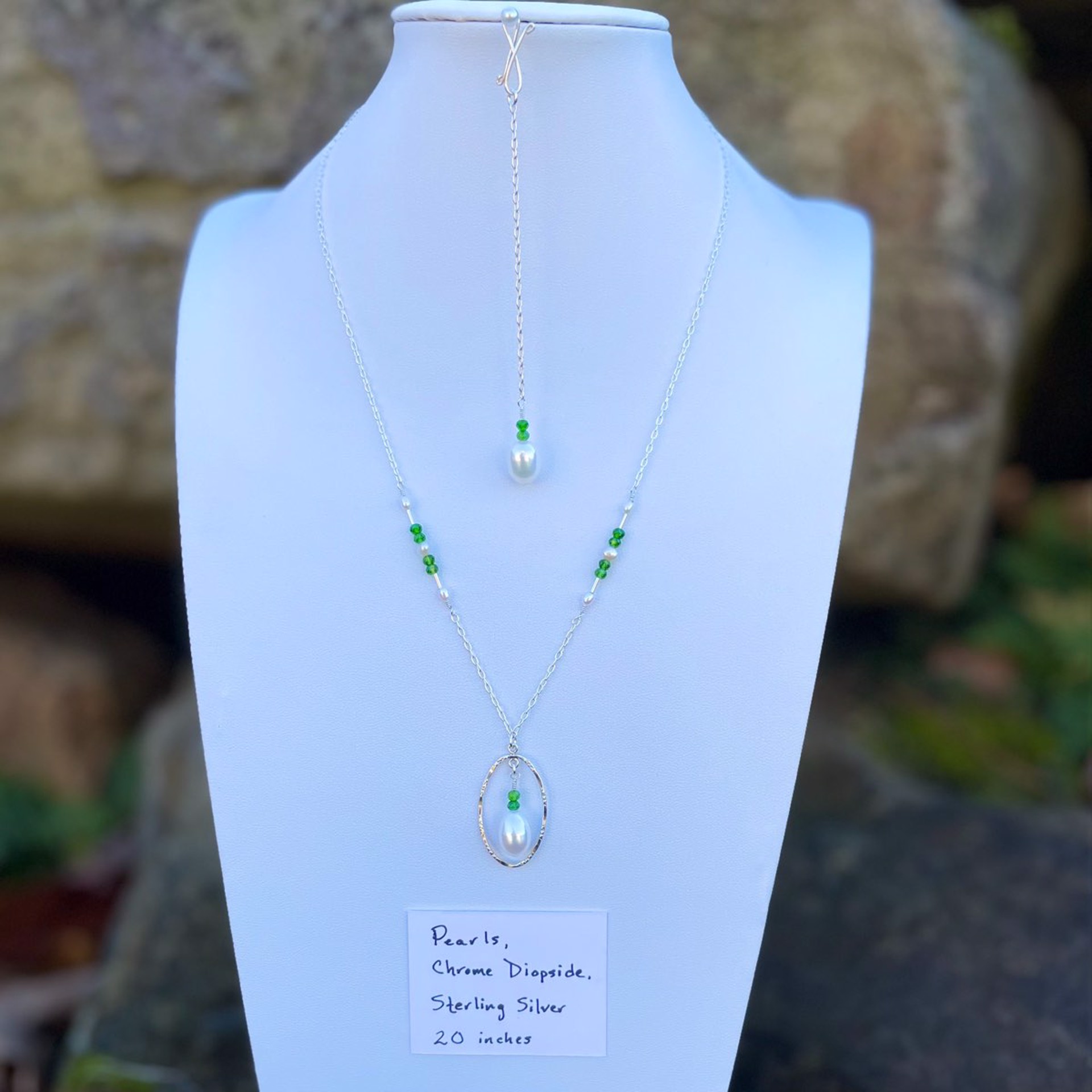 Pearls, Chrome Diopside, and Sterling Silver Necklace Infinity Pendant Set by Lisa Kelley