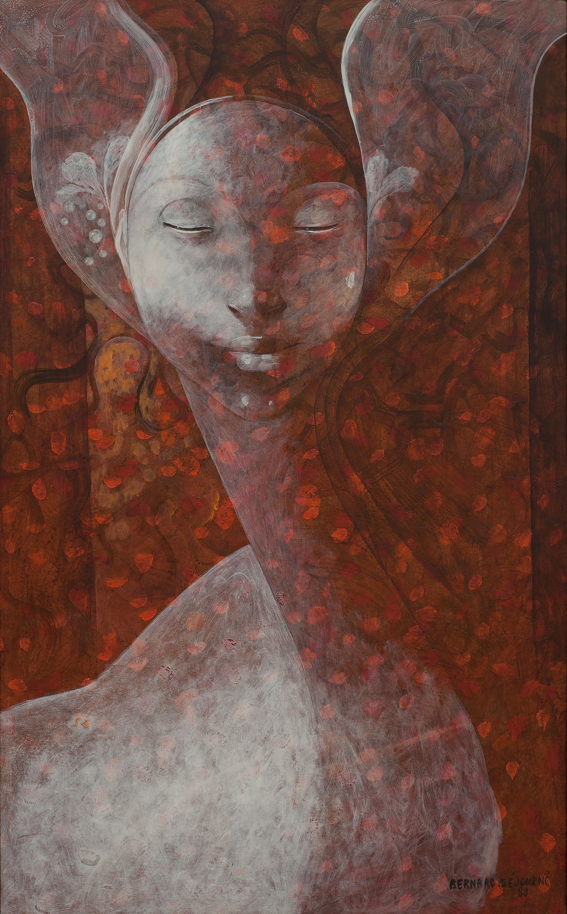 Abstract Woman In Red #26-3-96GSN by Bernard Sejourne (Haitian, 1947-1994)