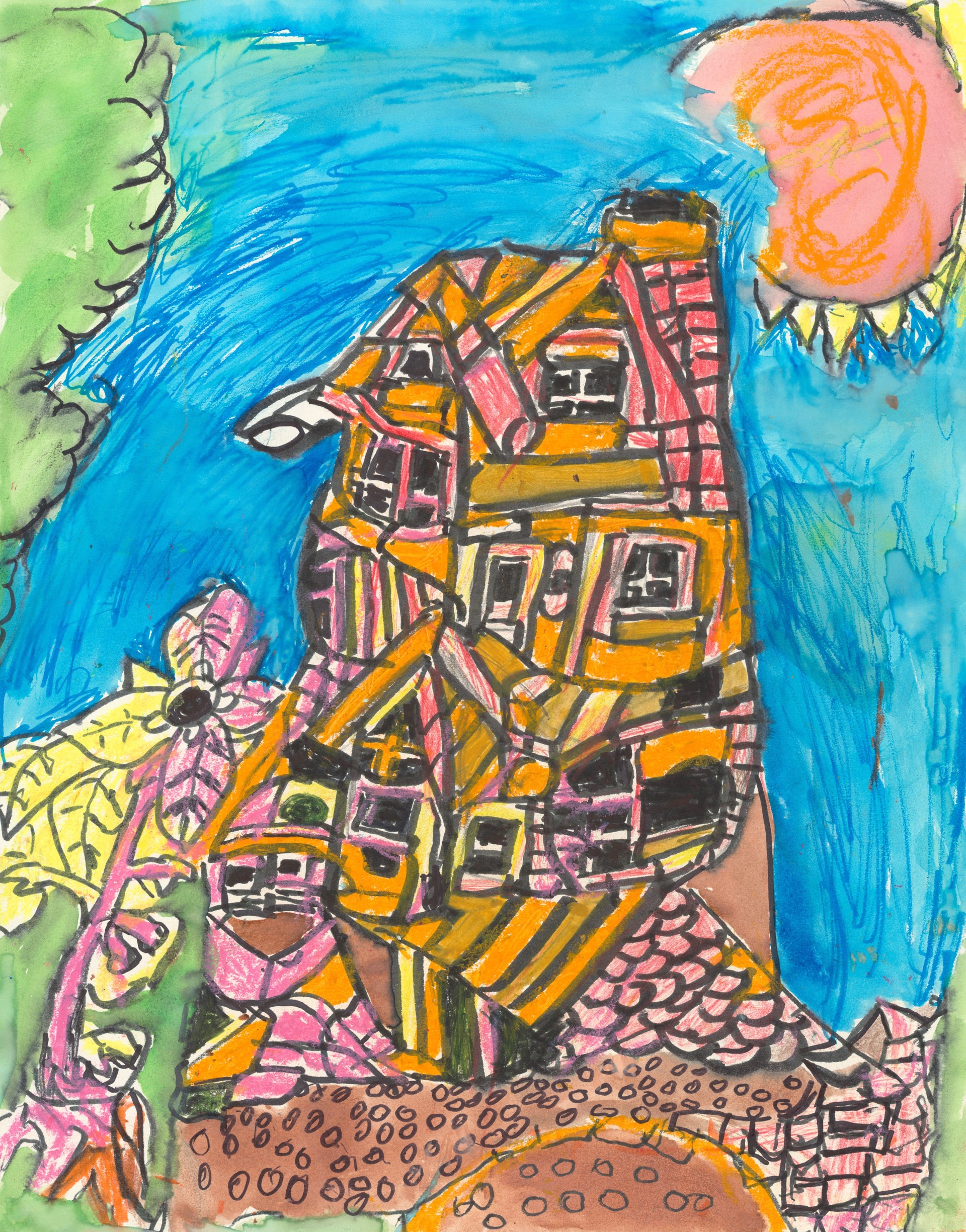 Sunny Orange House (FRAMED) by Egbert "Clem" Evans