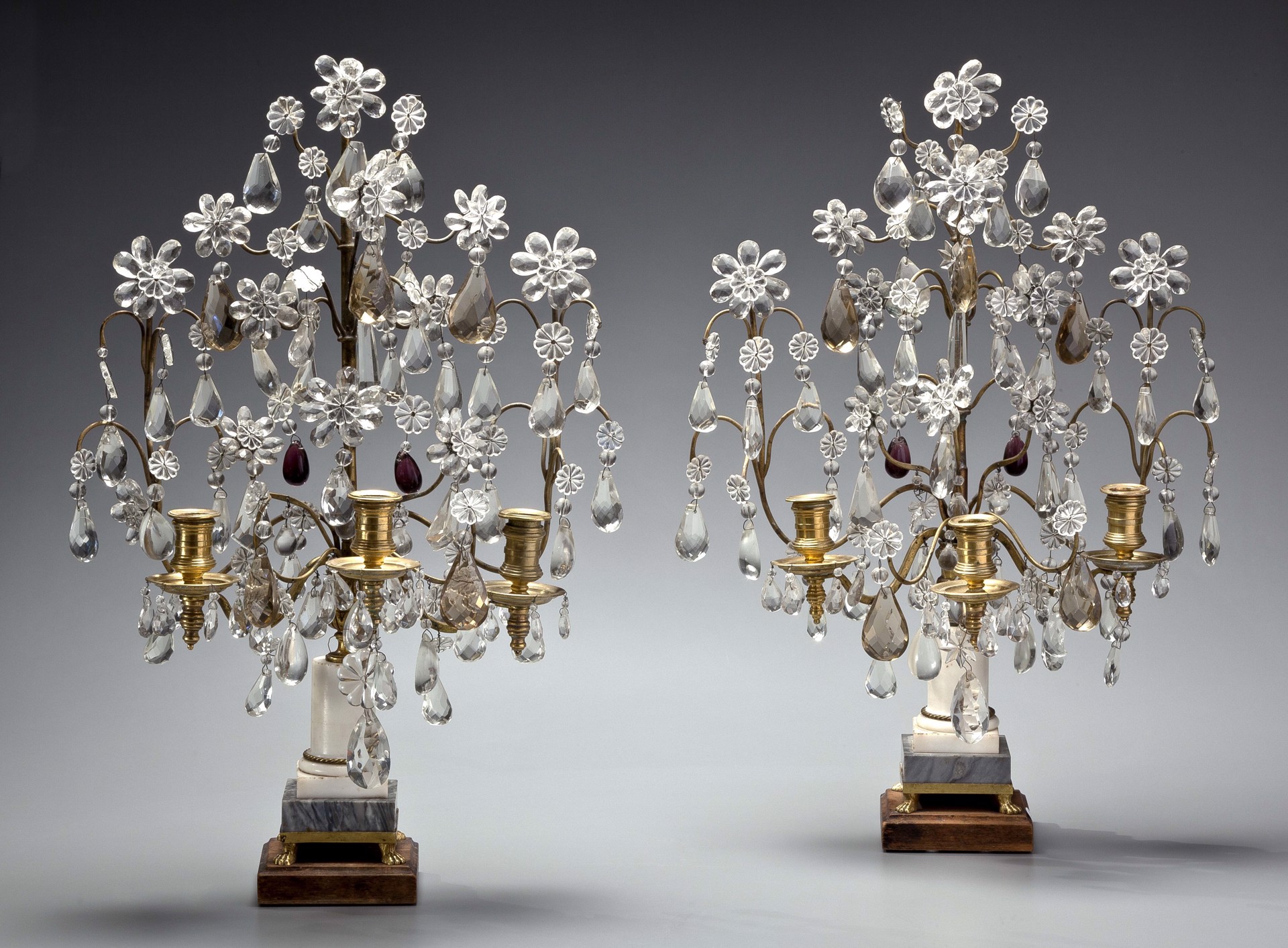 PAIR OF FRENCH GILT-METAL AND GLASS GIRANDOLES