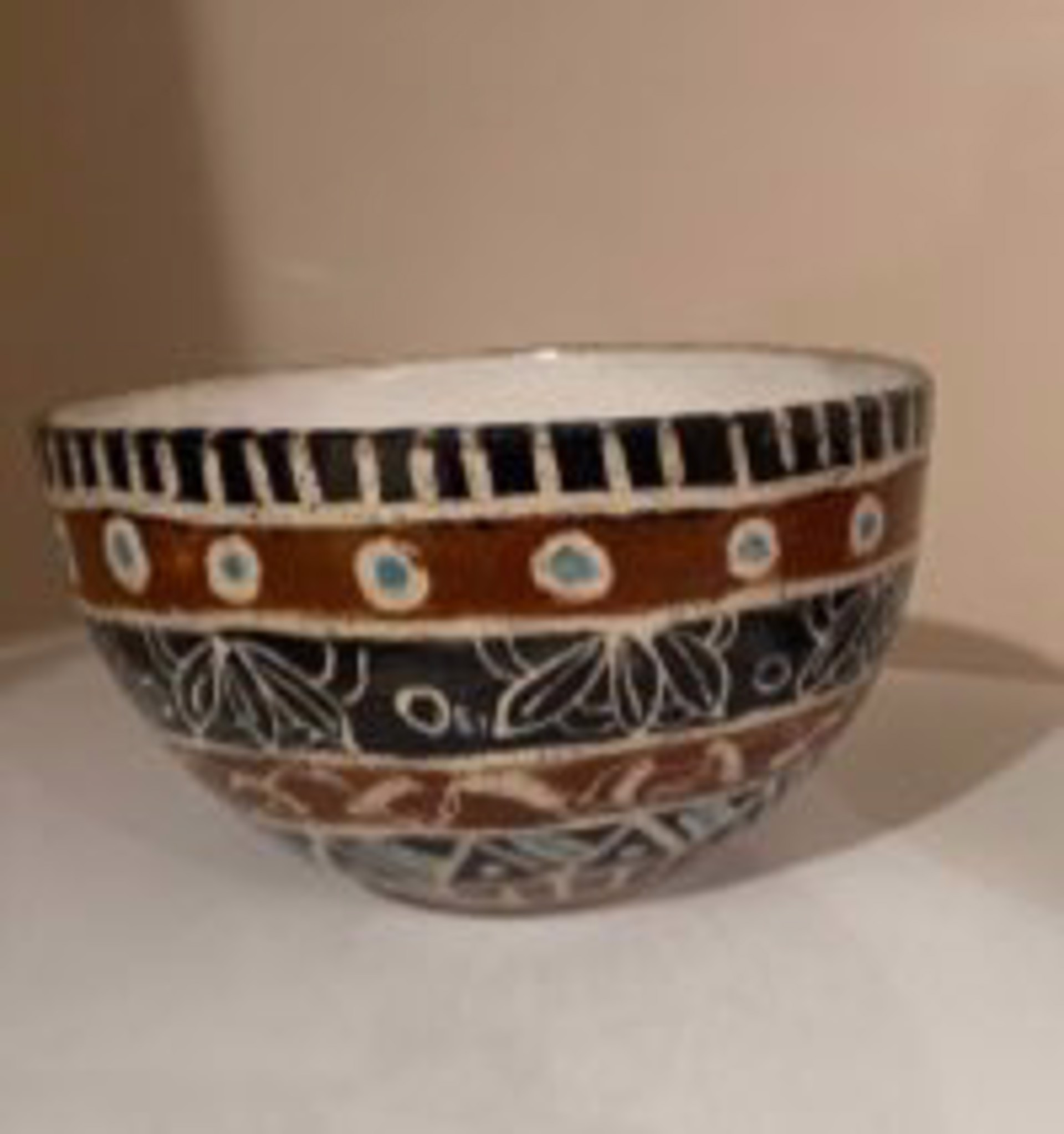 Brown and Turquoise Large Bowl by Patricia Simpson