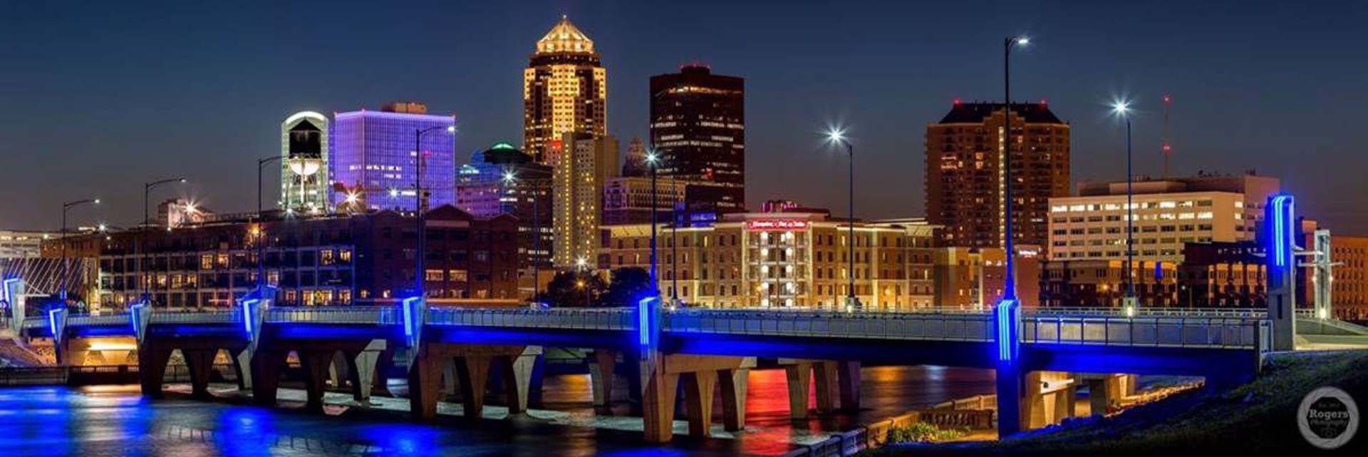 Des Moines Skyline Night by Justin Rogers