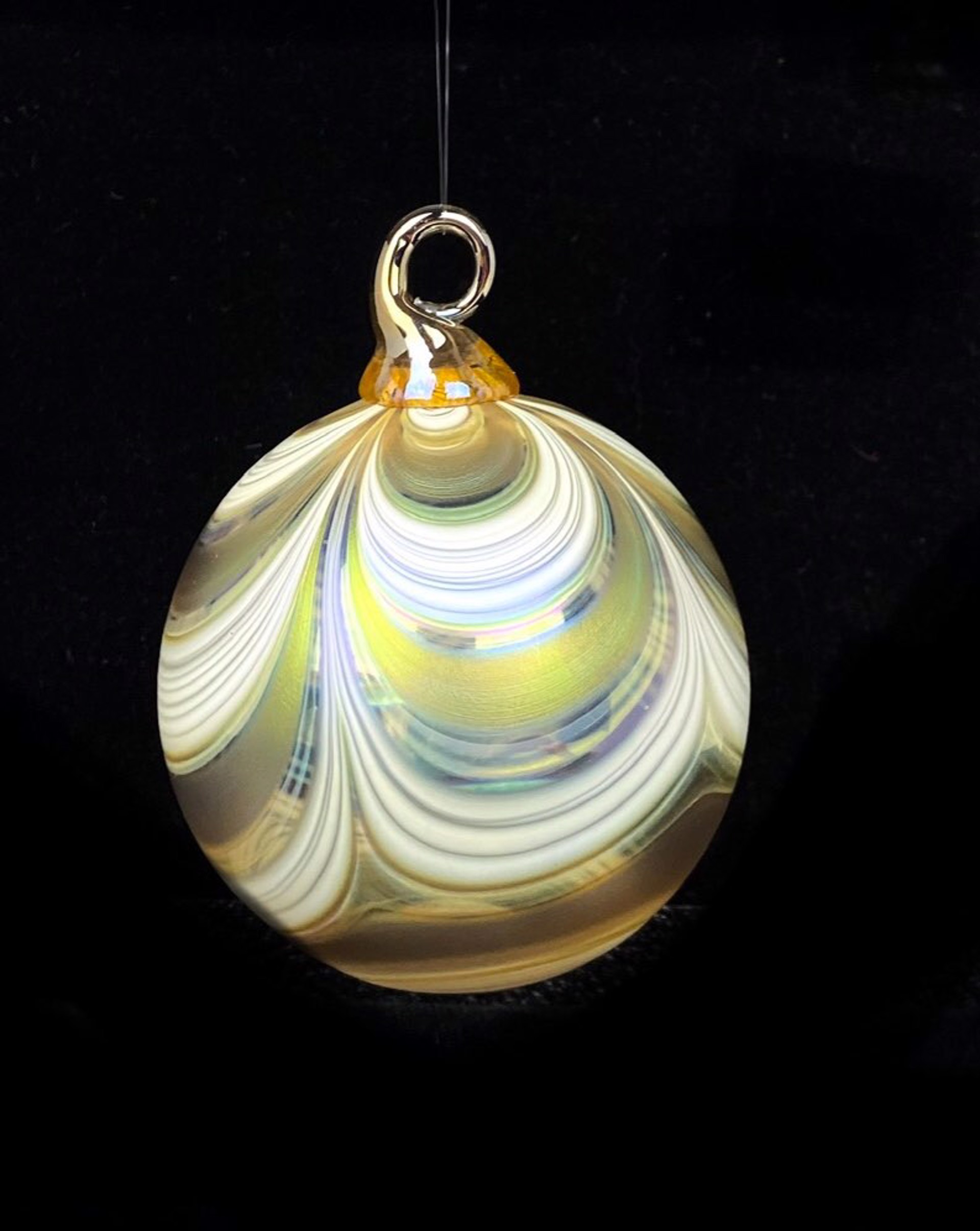 Ribbon Gold and White Ornament by Furnace Glass