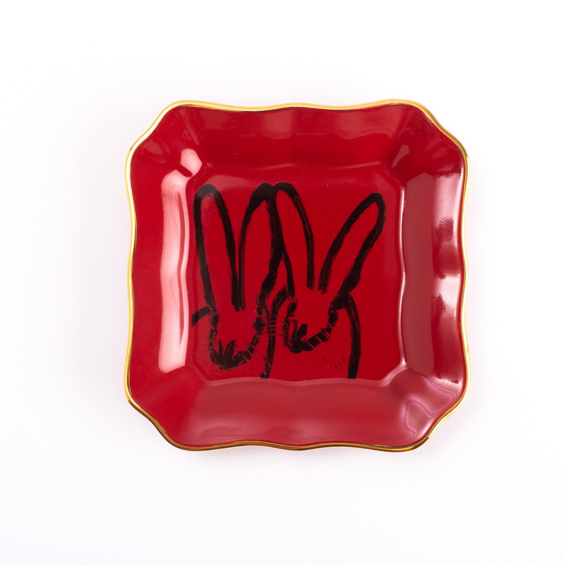 Bunny Portrait Plates: Red with Gold by Hunt Slonem