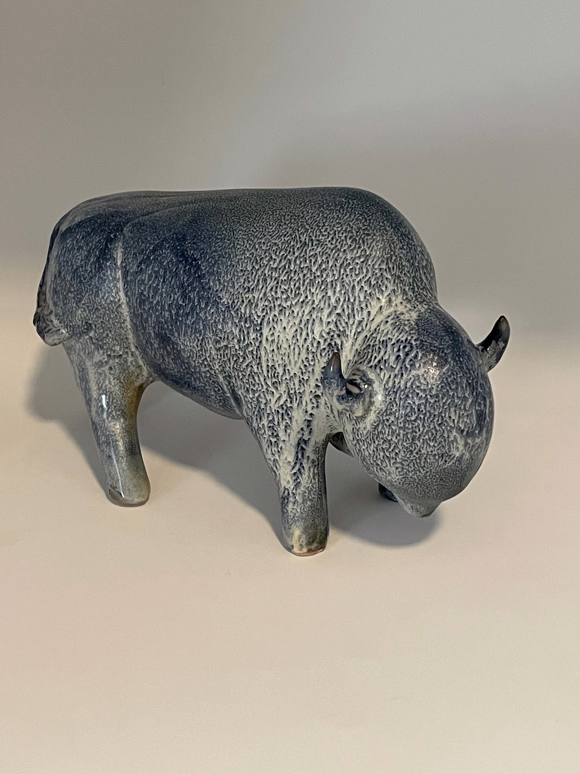 Blue & White Matte Bison Facing Right by Brian Horsch
