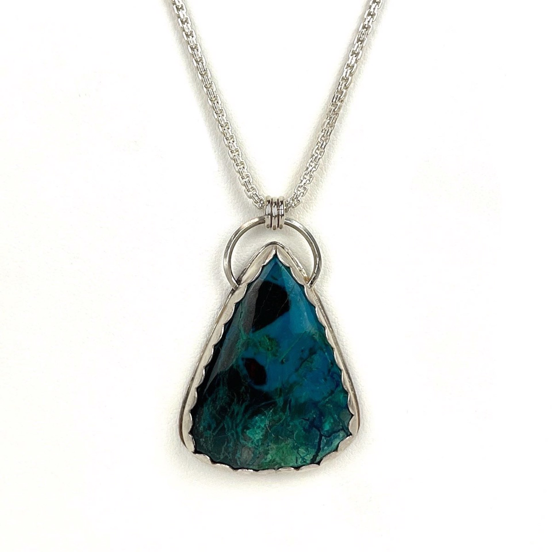 Chrysocolla Brushed Sterling Silver Necklace by Nola Smodic