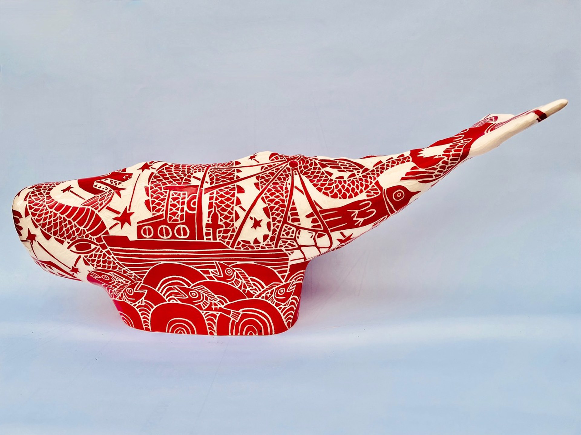 Whale-Red with Boat and Serpent by Abbey Kuhe