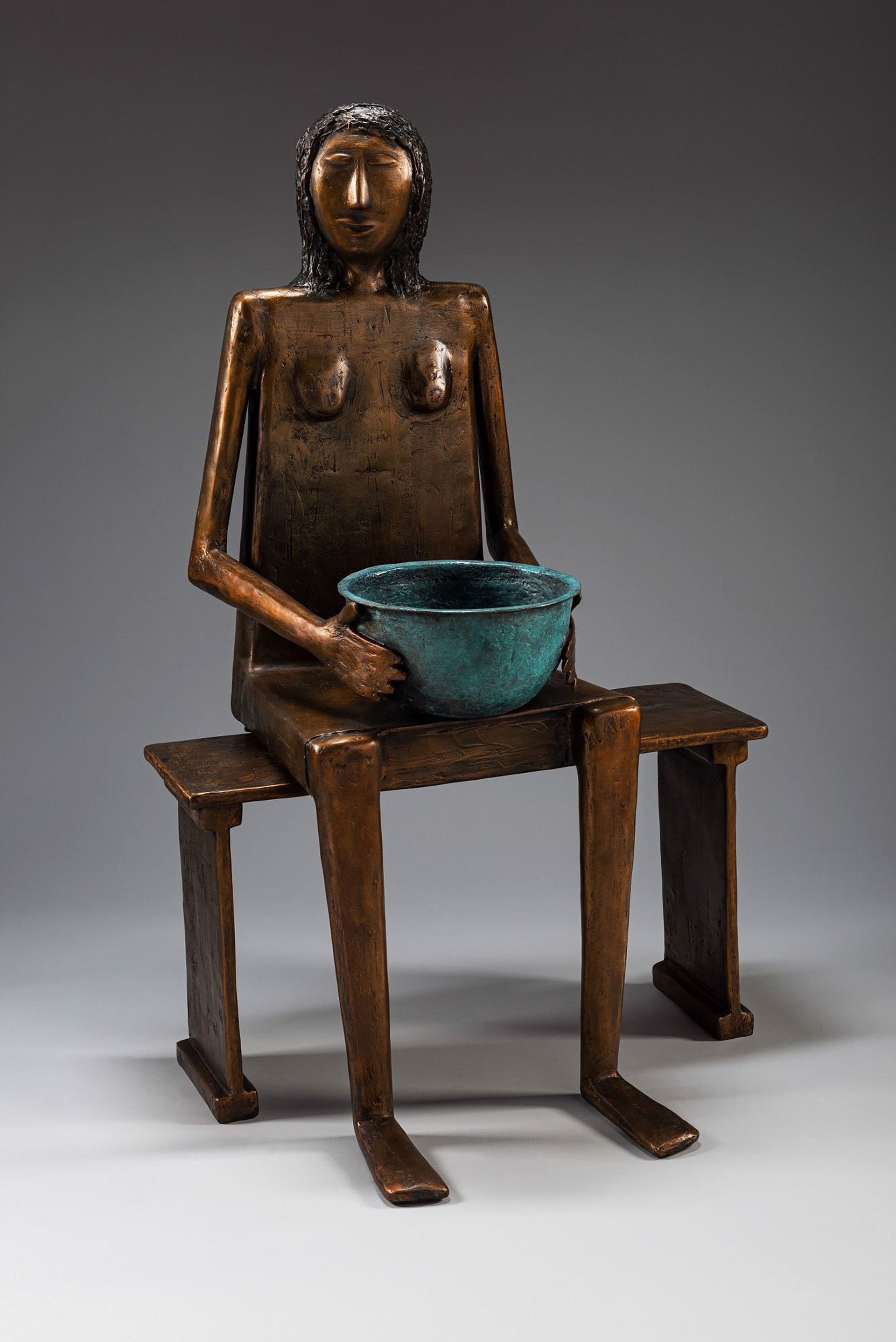 Woman With Blue Bowl by Allen Wynn