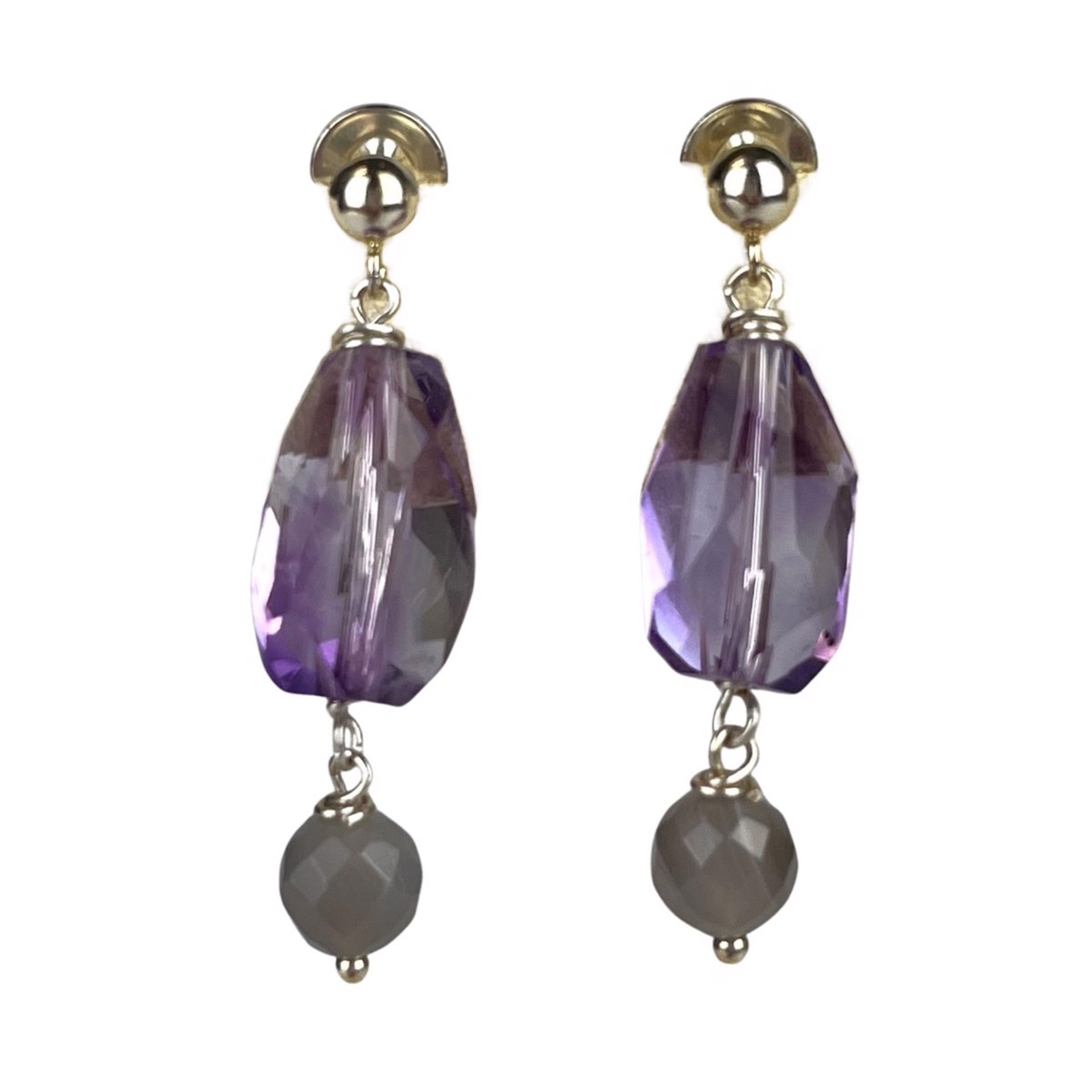 Chunky Amethyst with Botswana Drop Sterling Silver Earrings by Nola Smodic