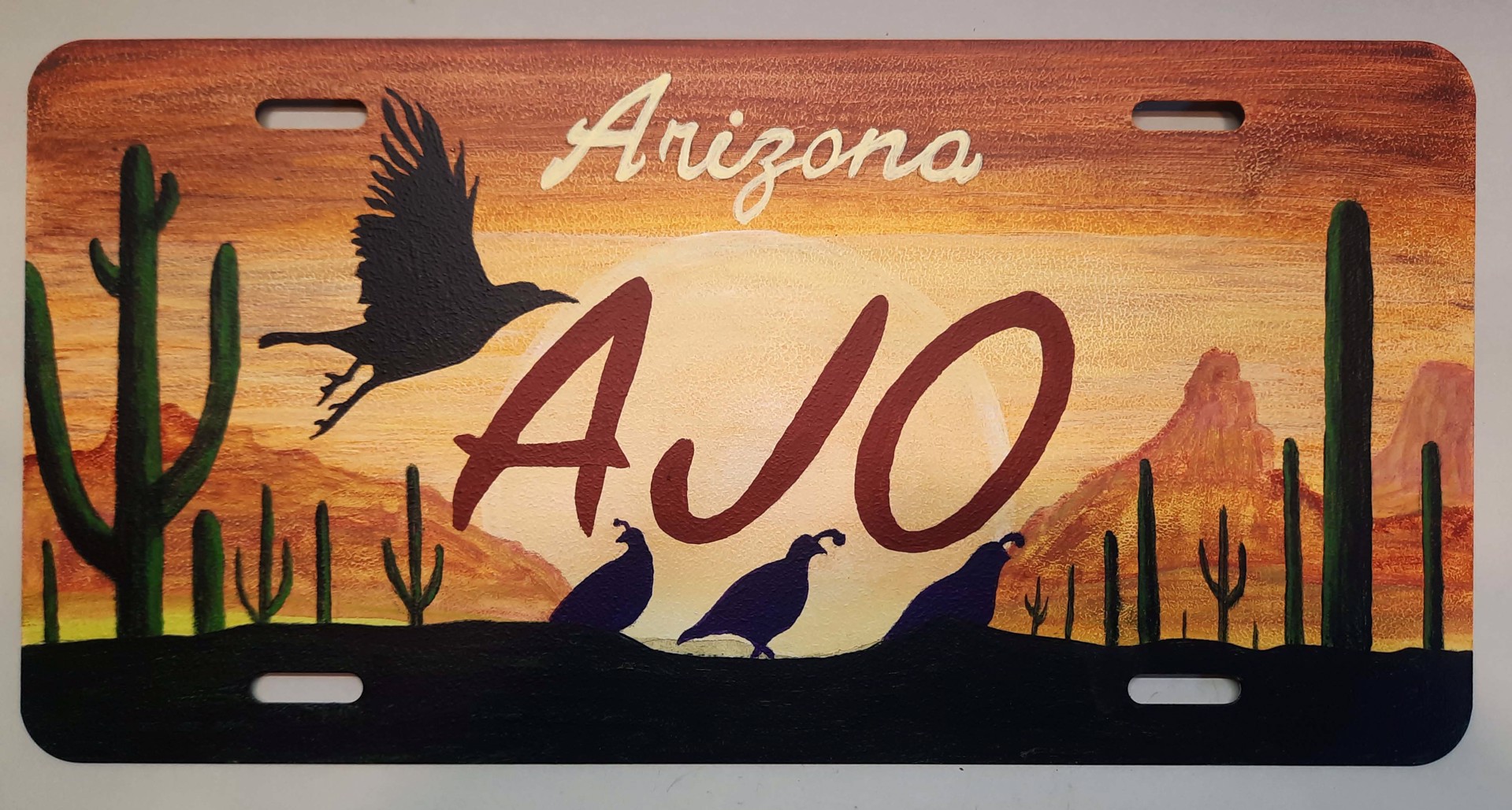 Ajo Quail Raven License Plate, 5054 by John Wulf