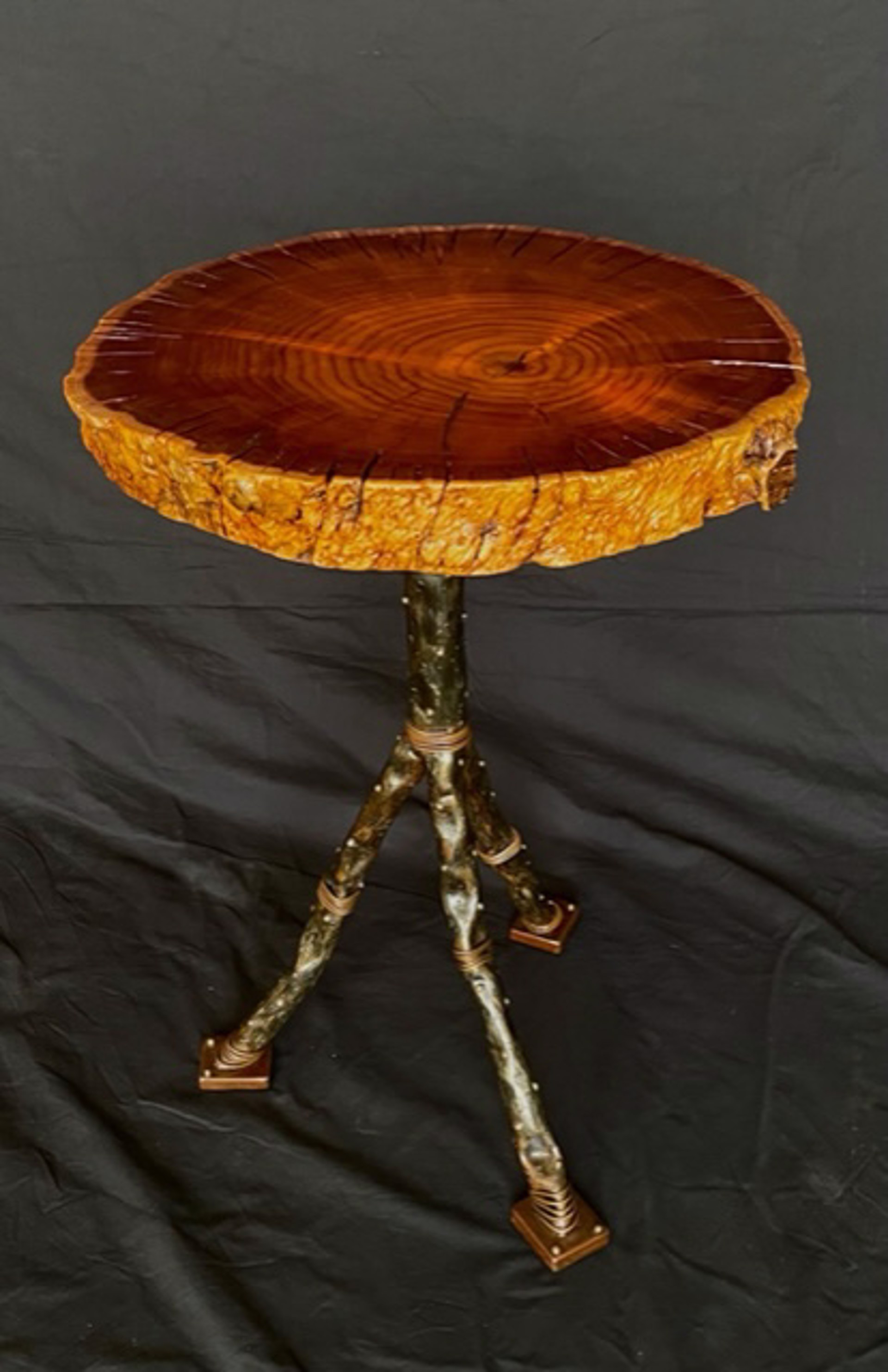 African Sumac Side Table on Crazy Tripod Base 110222C by Ron Gill