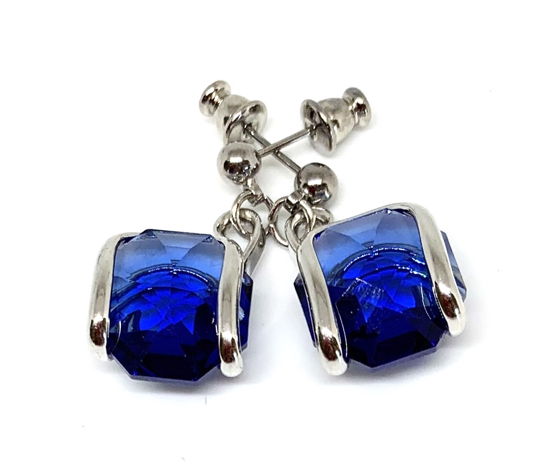 Dark Sapphire Swarovski Crystal Earrings - Handmade Triple Rhodium Plated by Monique Touber
