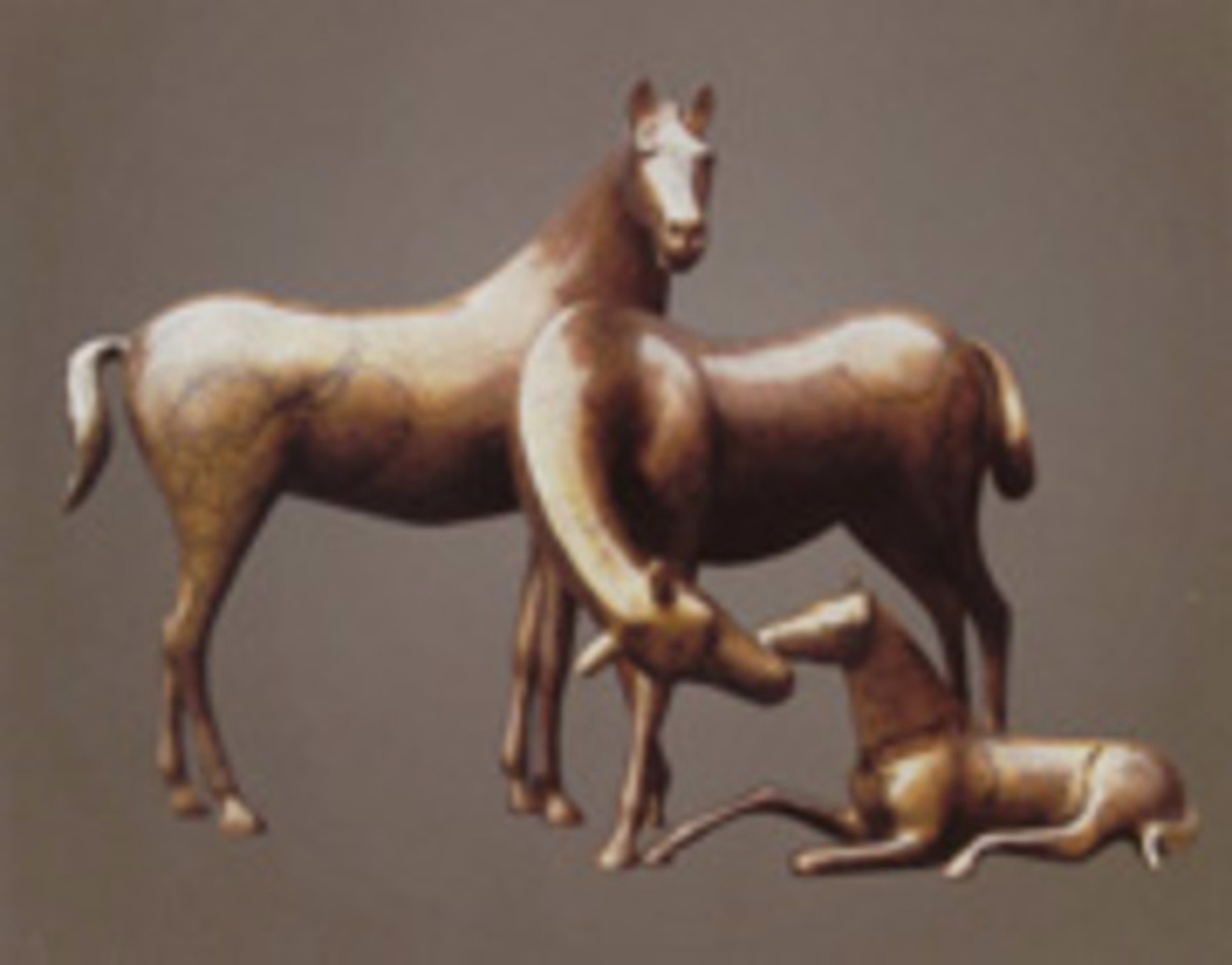 Horse Family- Marbled Brown Patina by Loet Vanderveen