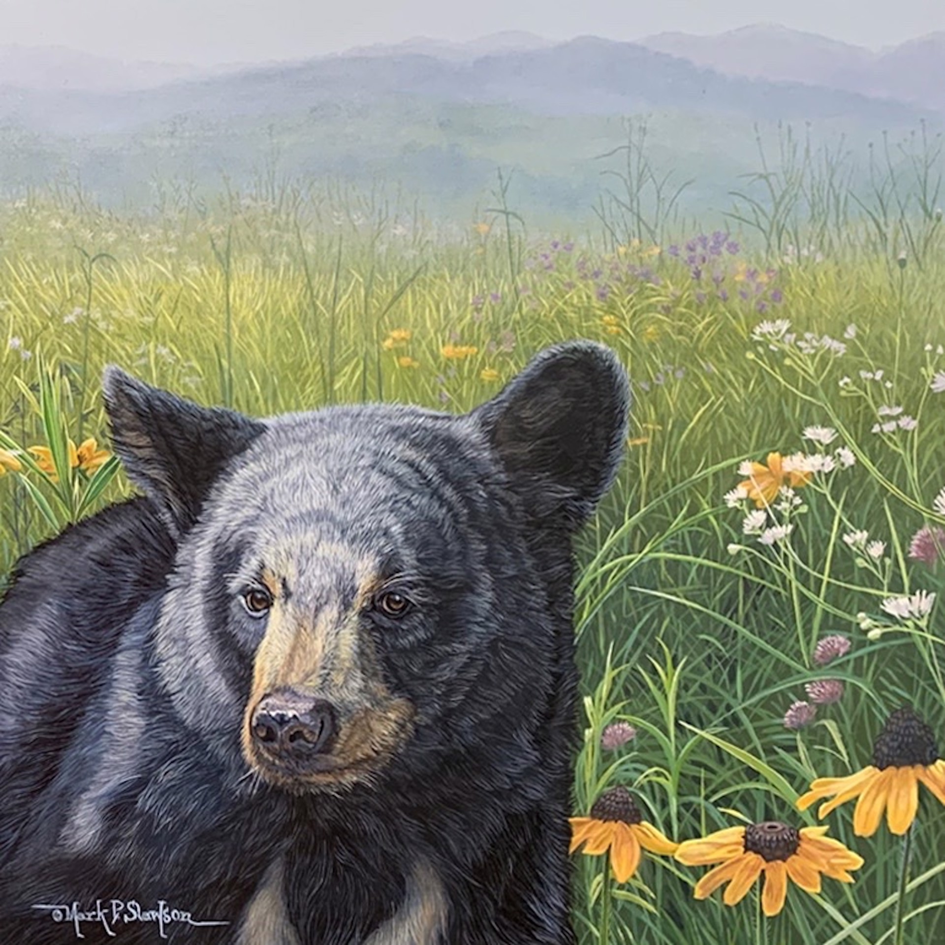 "Blossom" - Black Bear Cub Spring Portrait by Mark Slawson
