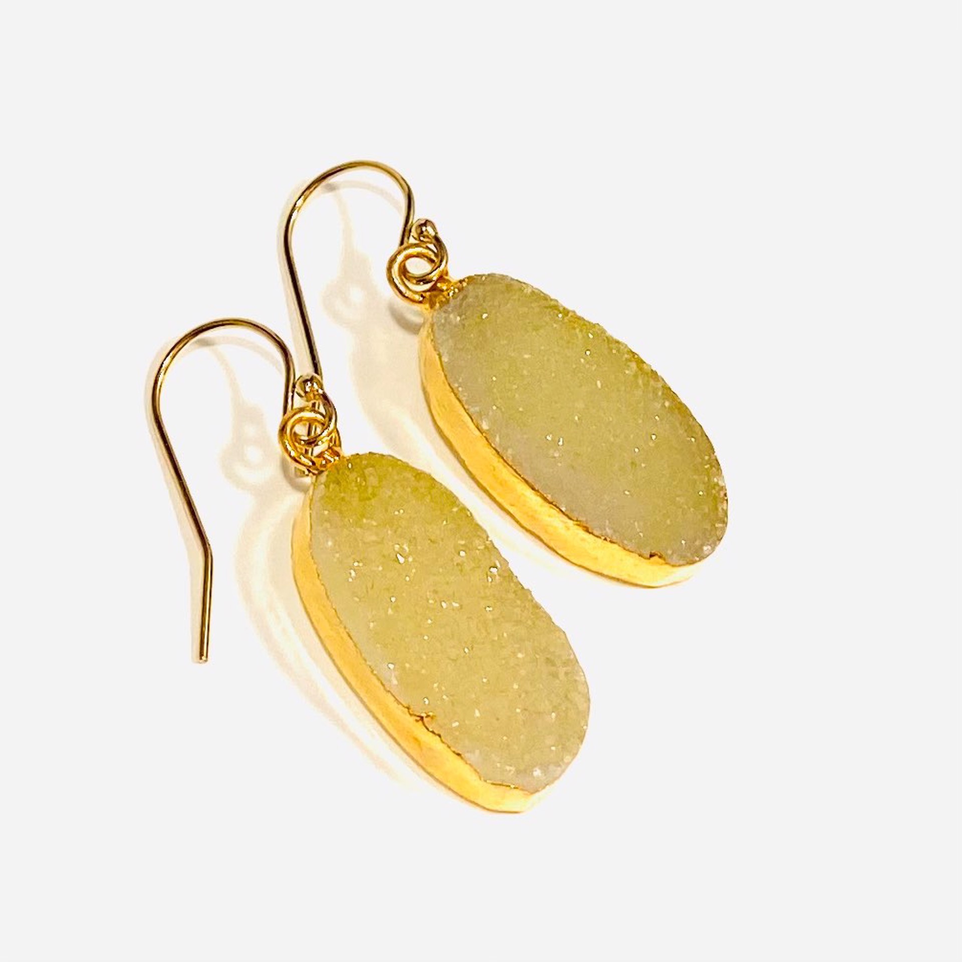 NT22-127 Oval Soft Yellow Druzy Earrings by Nance Trueworthy