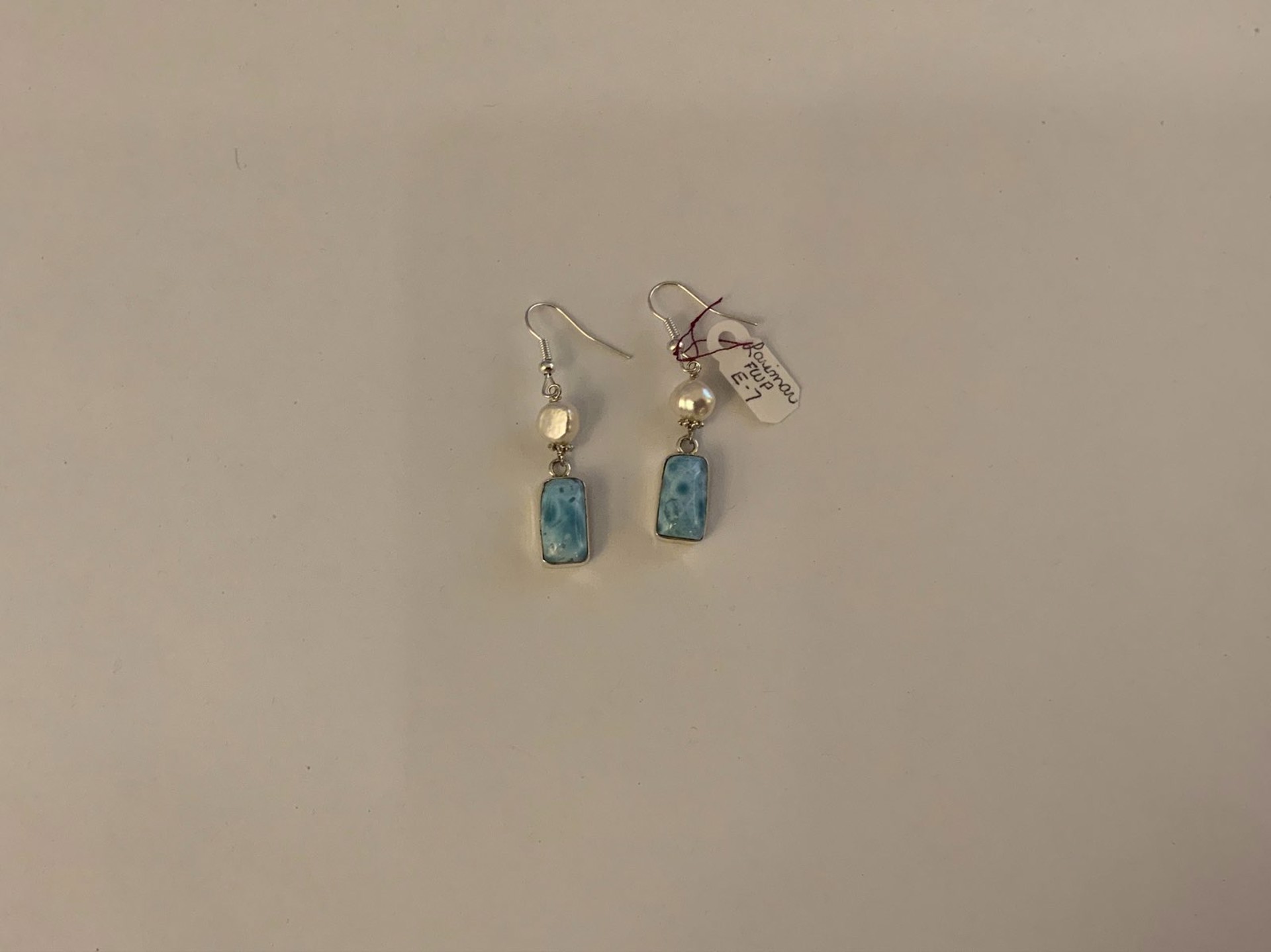 LARIMAR FRESH WATER PEARL EARRINGS by Margie Sone