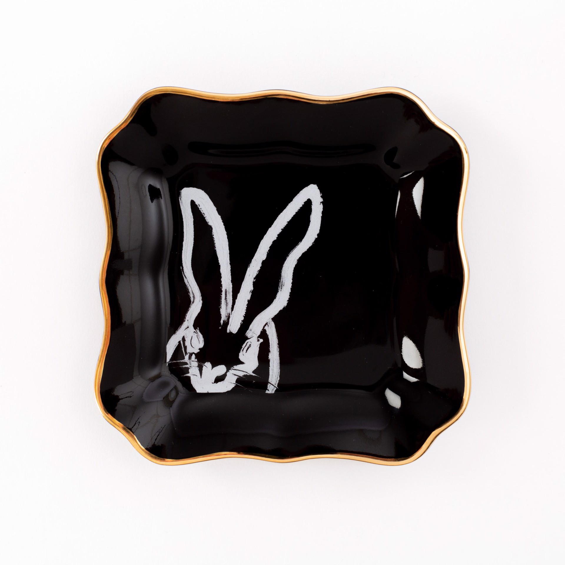 Bunny Portrait Plates: Black with Gold by Hunt Slonem