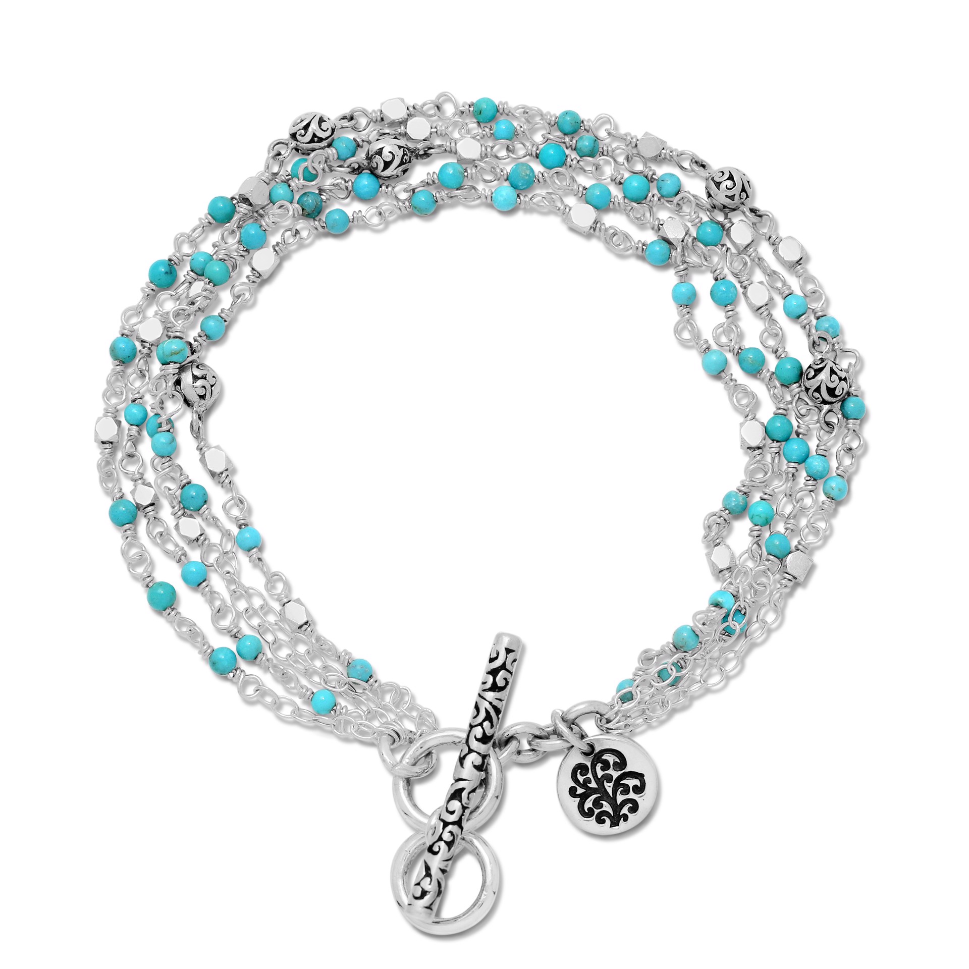 Sterling Silver and Turquoise Layered Bracelet with Signature  LH Charm by Lois Hill