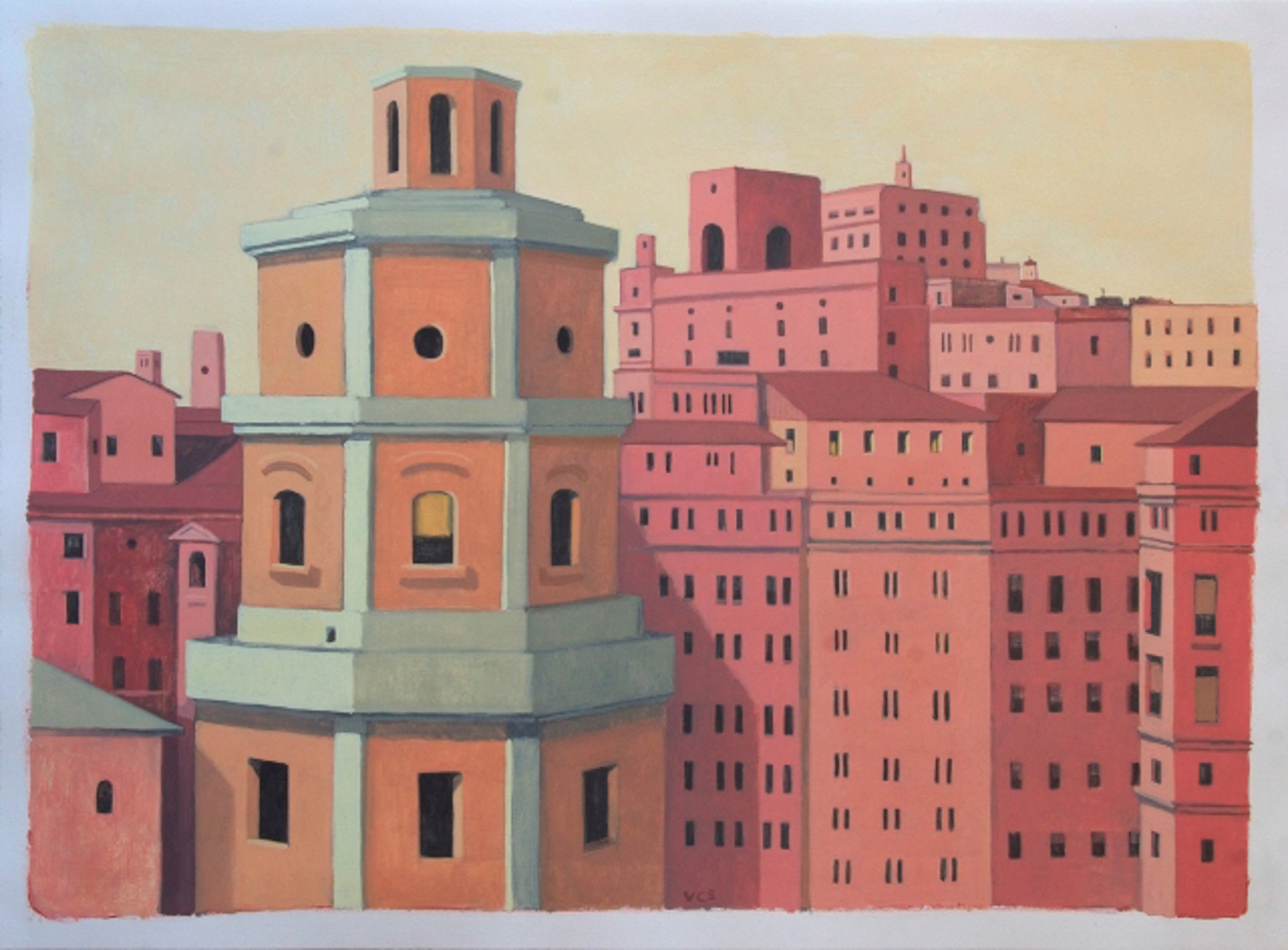 Pink City with Tower by Vonn Cummings Sumner