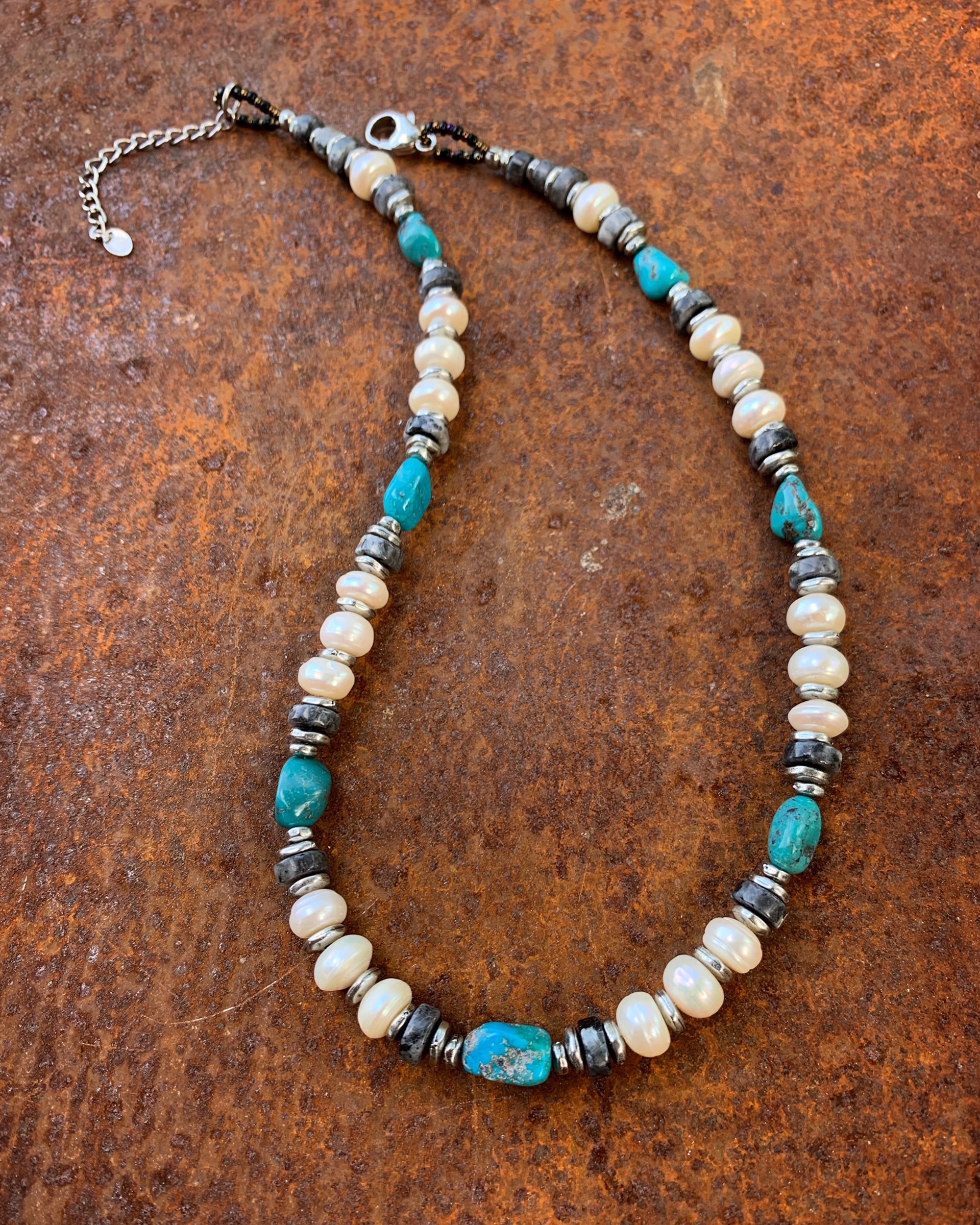 K818 Cultured Pearls and Turquoise by Kelly Ormsby