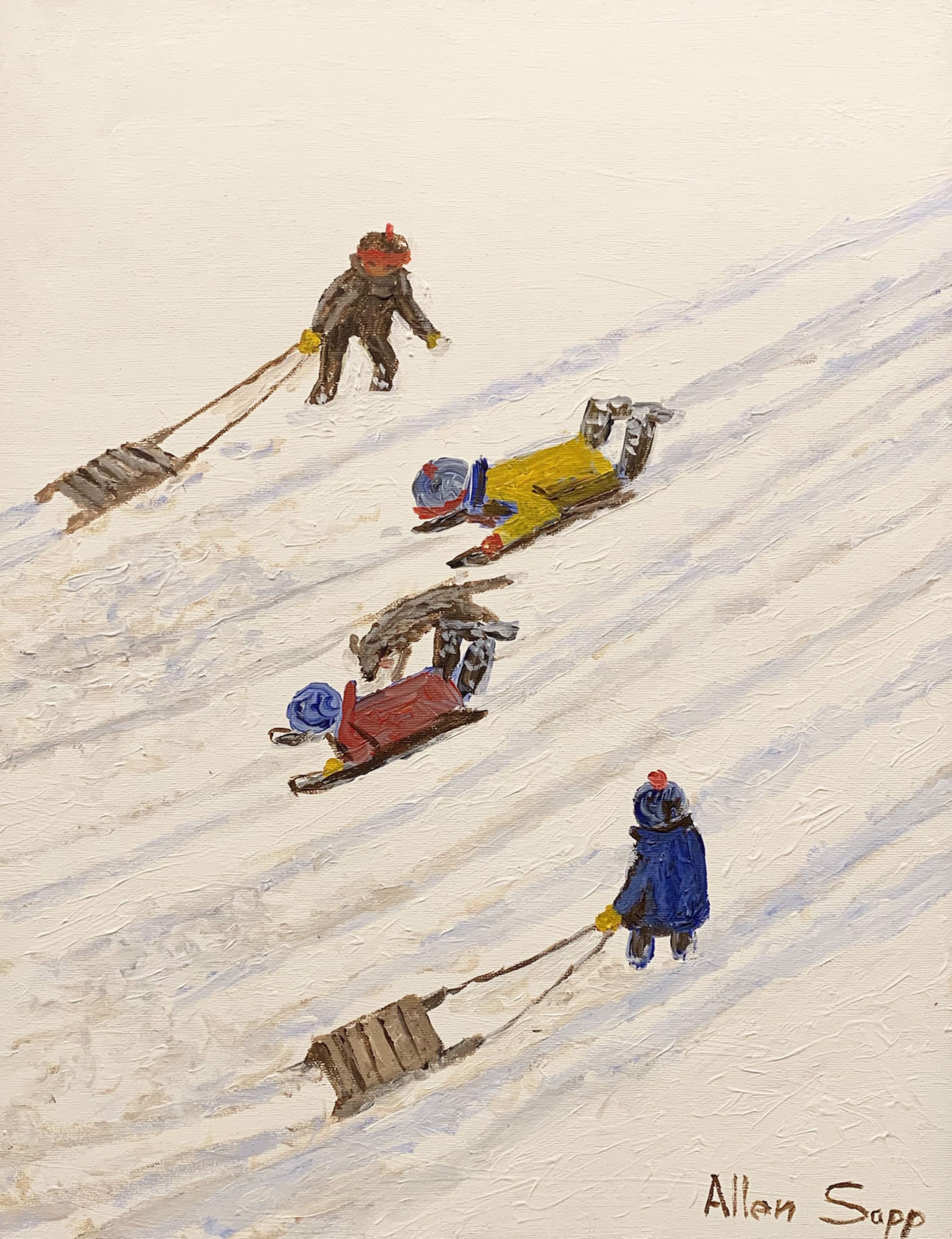 Four Boys Sledding by Allen Sapp (1928-2015)