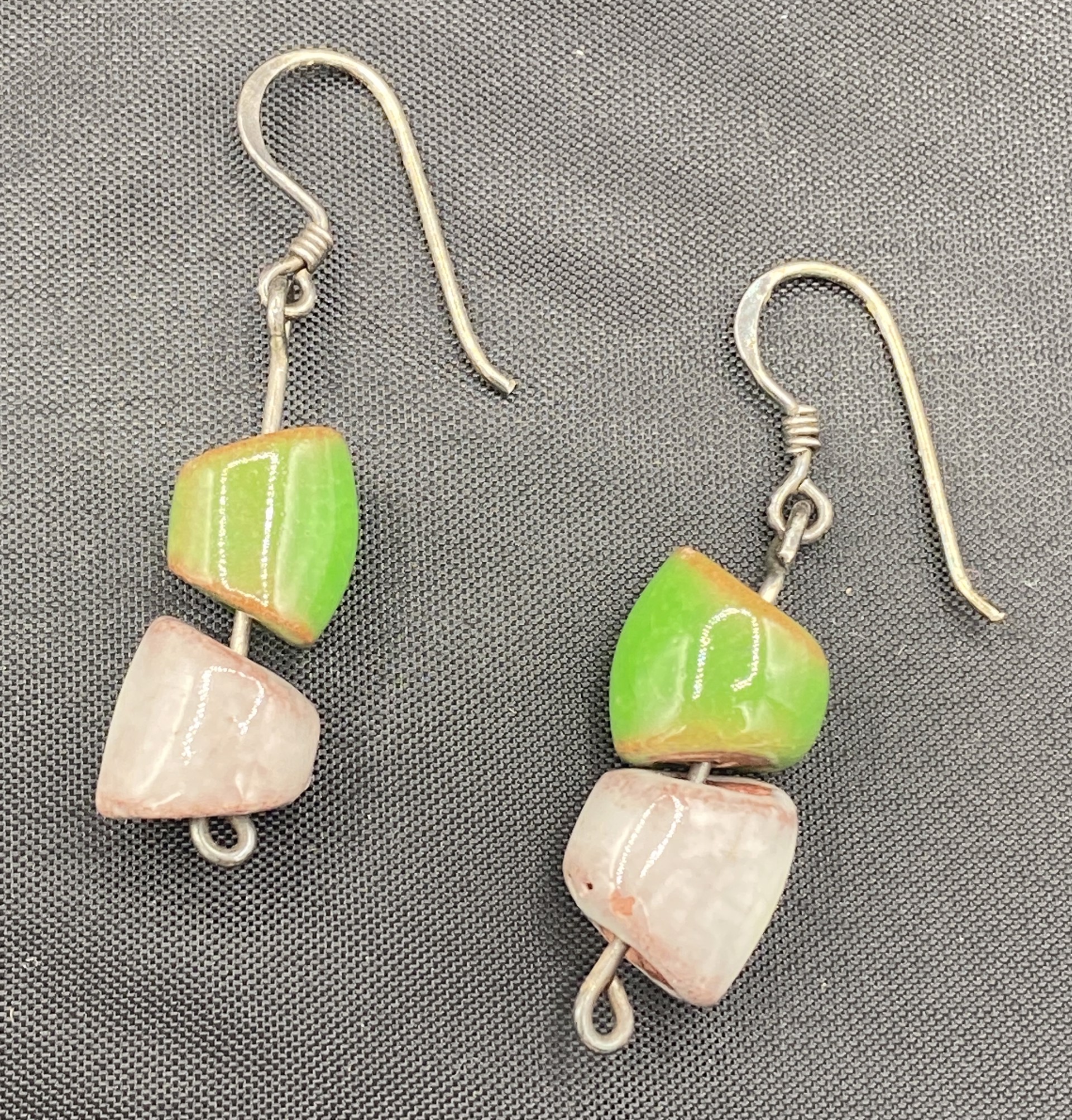1.5" White & Green Bead earrings by Stella Sullivan