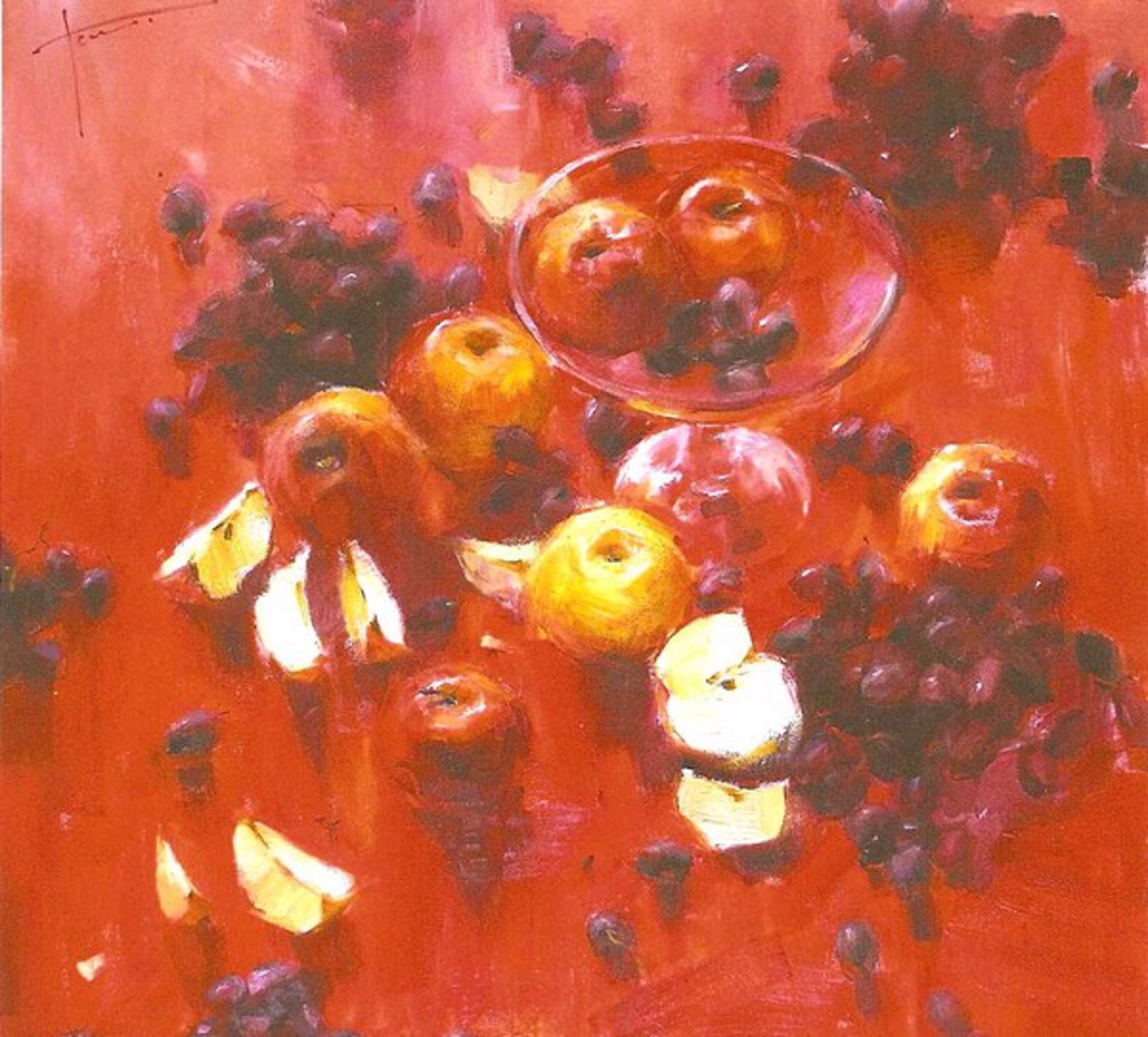 Red Still Life with Apples by Yana Golubyatnikova