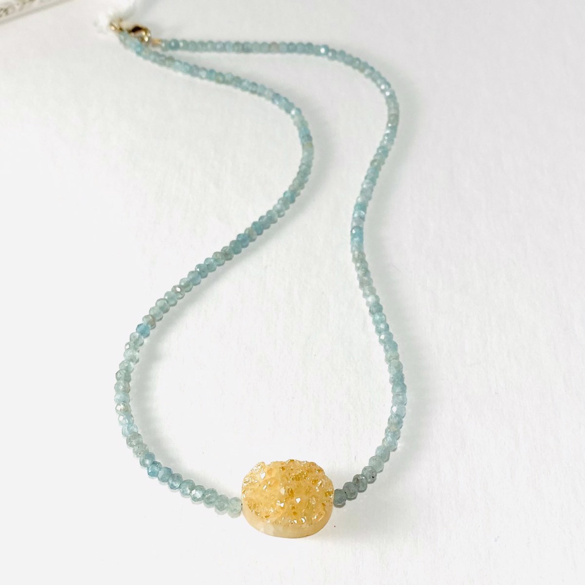 NT22-241 Faceted Aquamarine Oval Druzy Focal Necklace by Nance Trueworthy