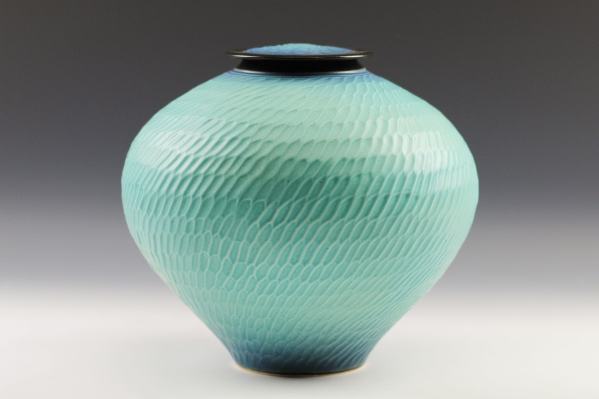 Large Round Turquoise Jar by Paul Jeselskis