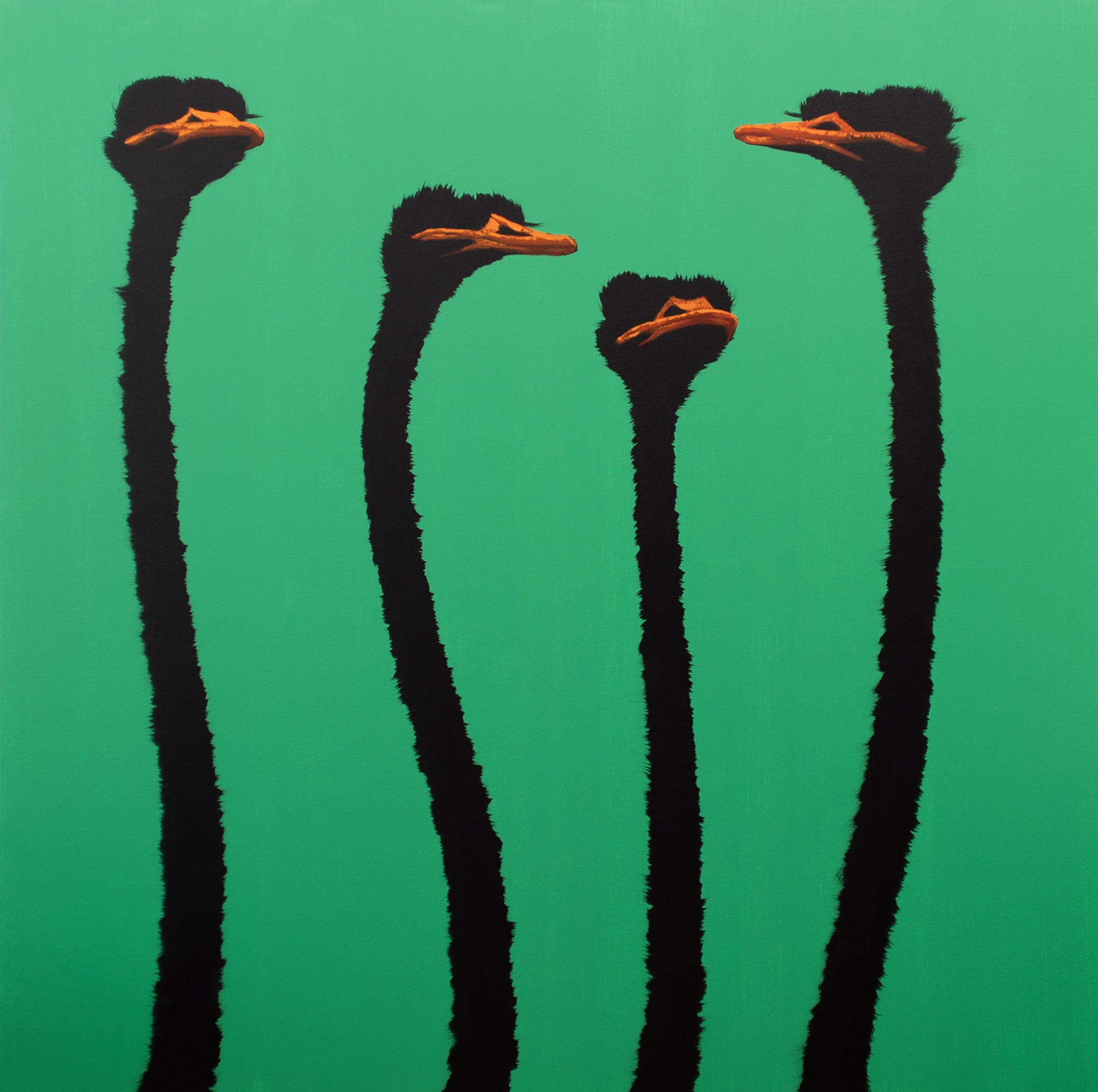Four Orange Ostrich on Green by Josh Brown