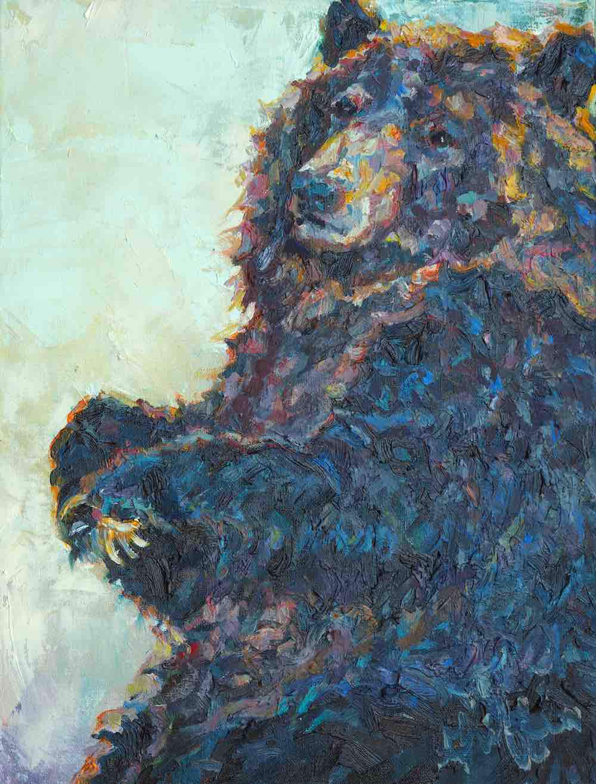 Bright Sun Lit Grizzly Bear Resting Against The Edge Of The Canvas By Patricia Griffin