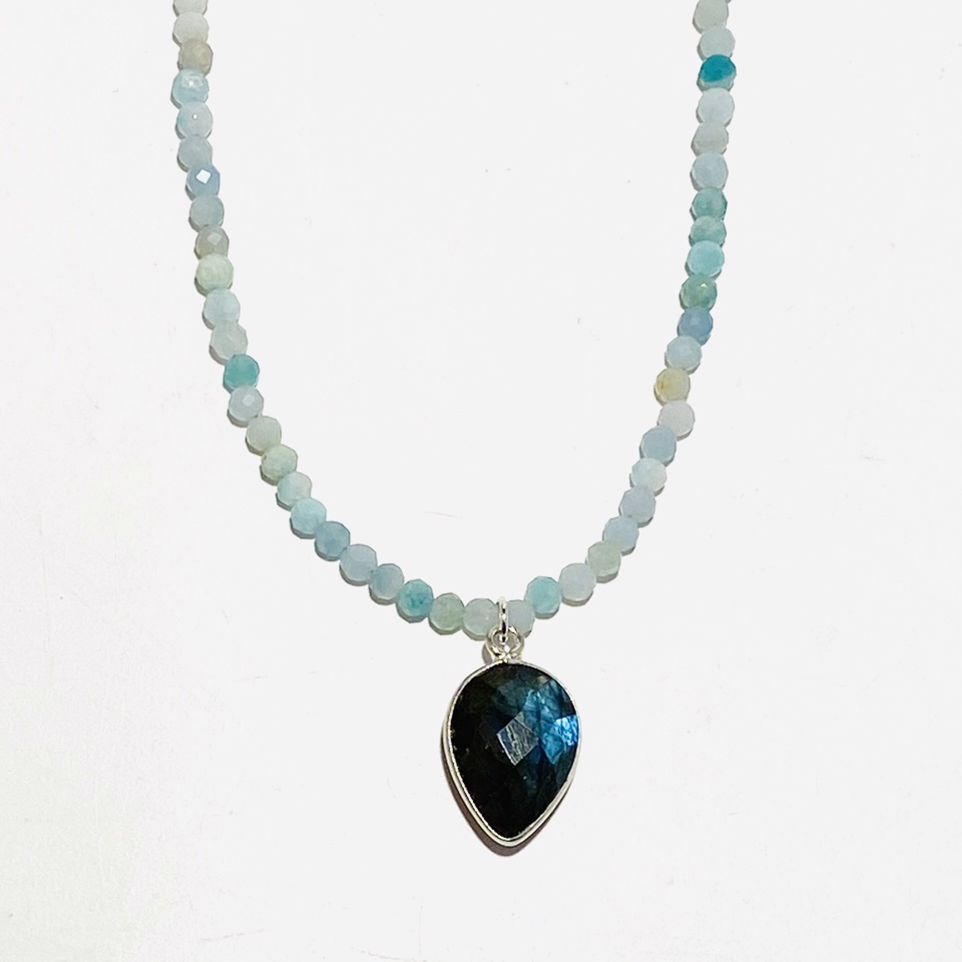 Faceted Amazonite Faceted Labradorite Teardrop Pendant Necklace by Nance Trueworthy