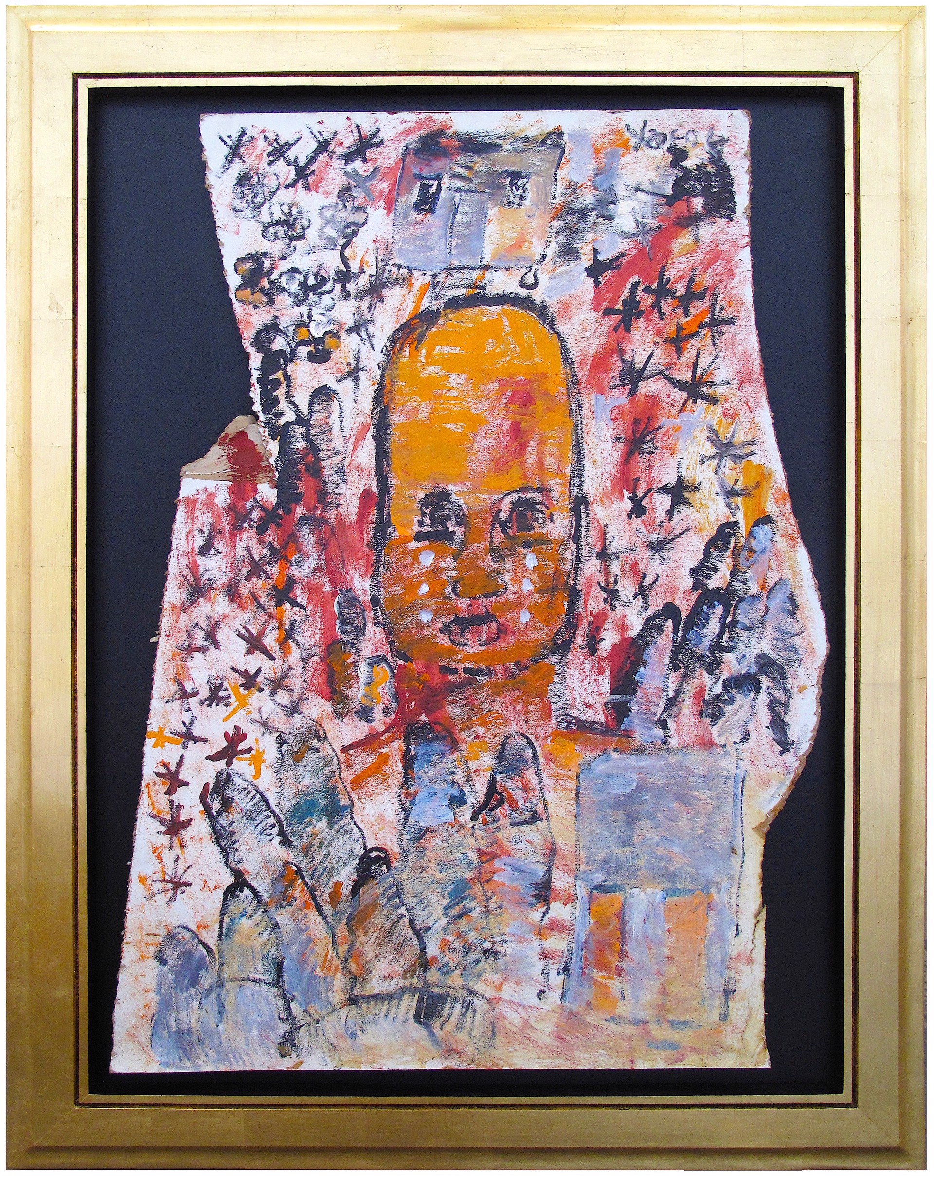 Untitled (Crying Portrait with Night Landscape and Shotgun Shacks) by Purvis Young