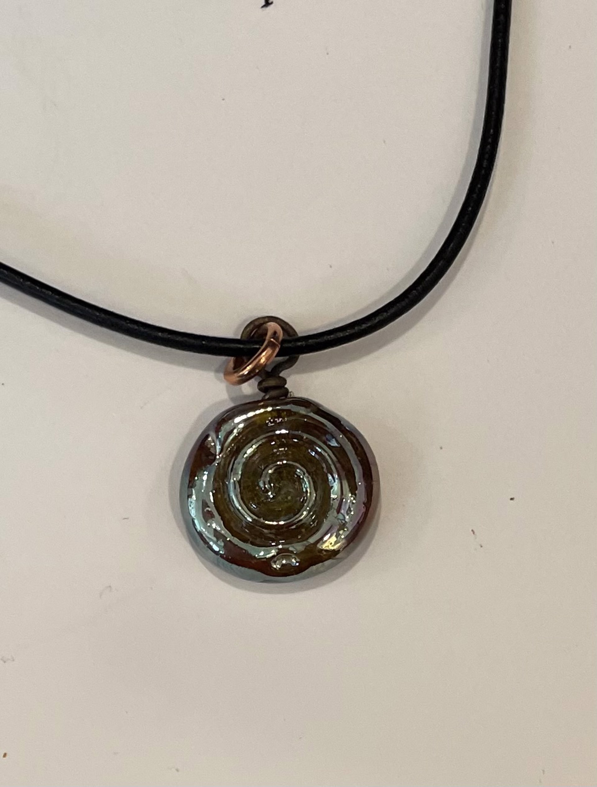 Spiral Stamped Silver Glass Necklace by Emelie Hebert