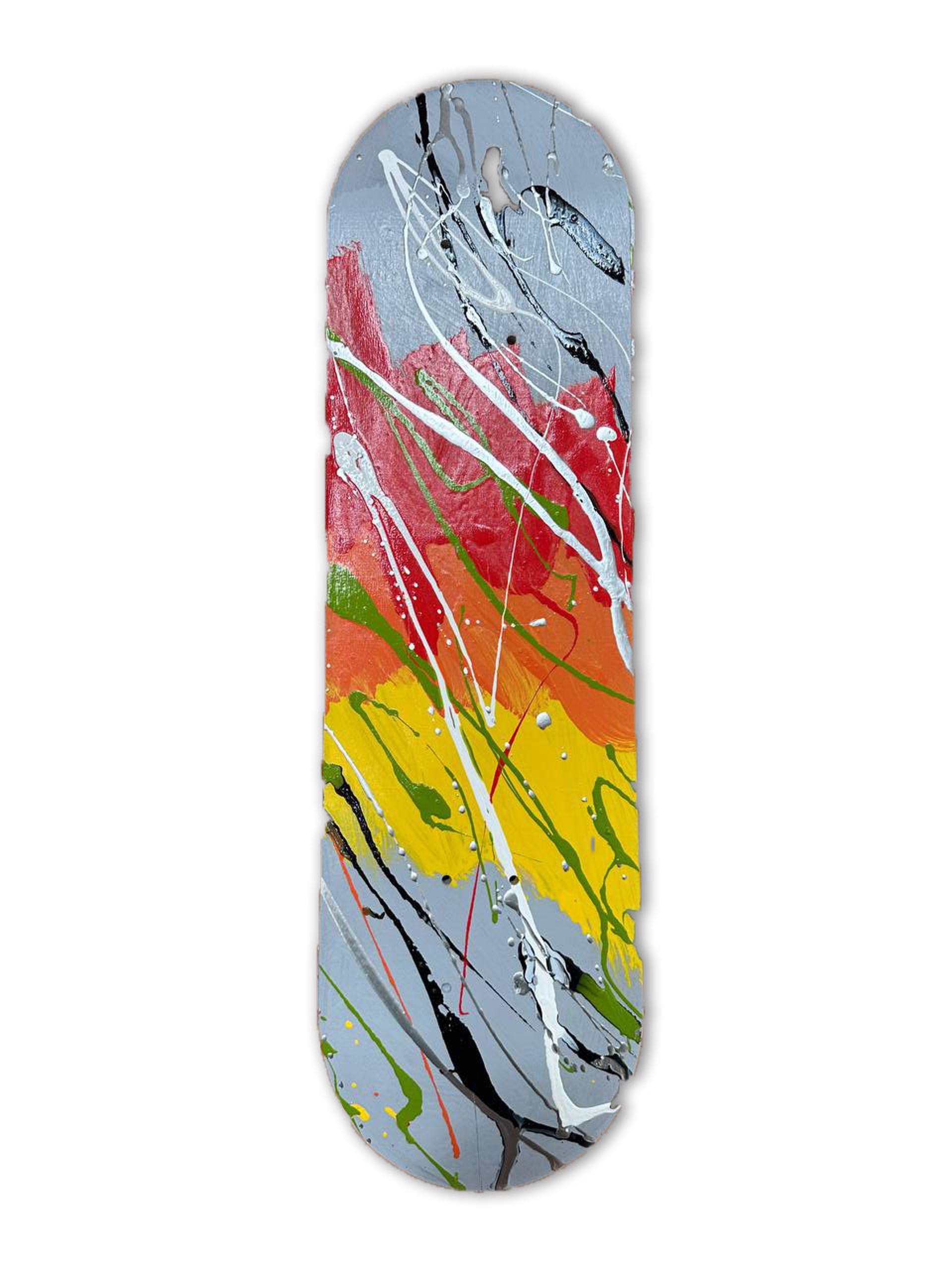 "Abstract Skateboard V (Red Orange Yellow)" by Abstract Skateboards Wall Sculptures by Elena Bulatova