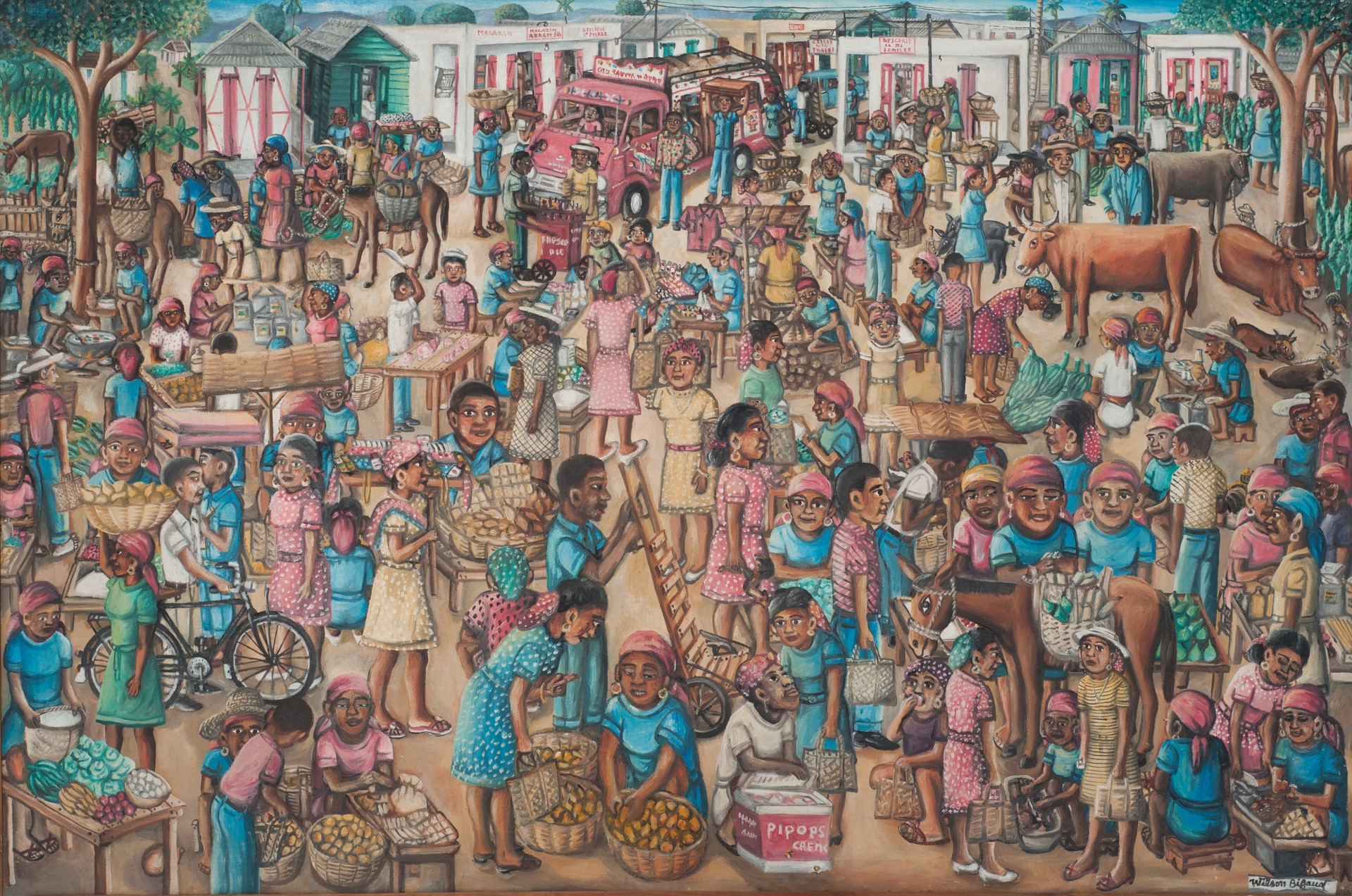 Busy Marketplace #6-3-96GSN by Wilson Bigaud (Haitian, 1931-2010)