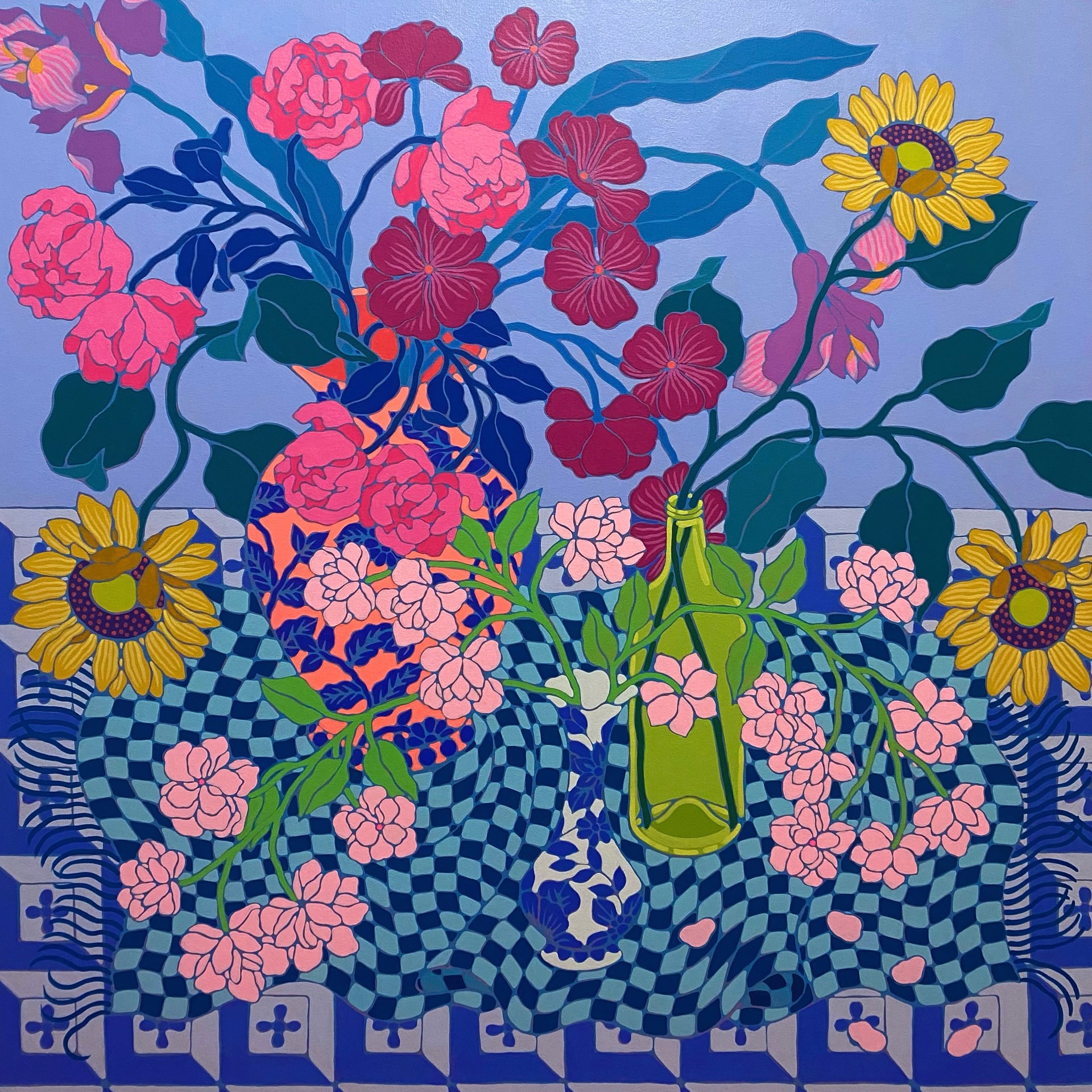 Three Bouquets on Picnic Blanket by Sarah Ingraham
