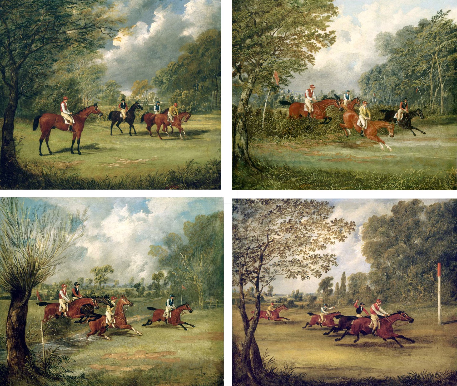 Steeplechasing Scenes; a set of four by Henry Thomas Alken