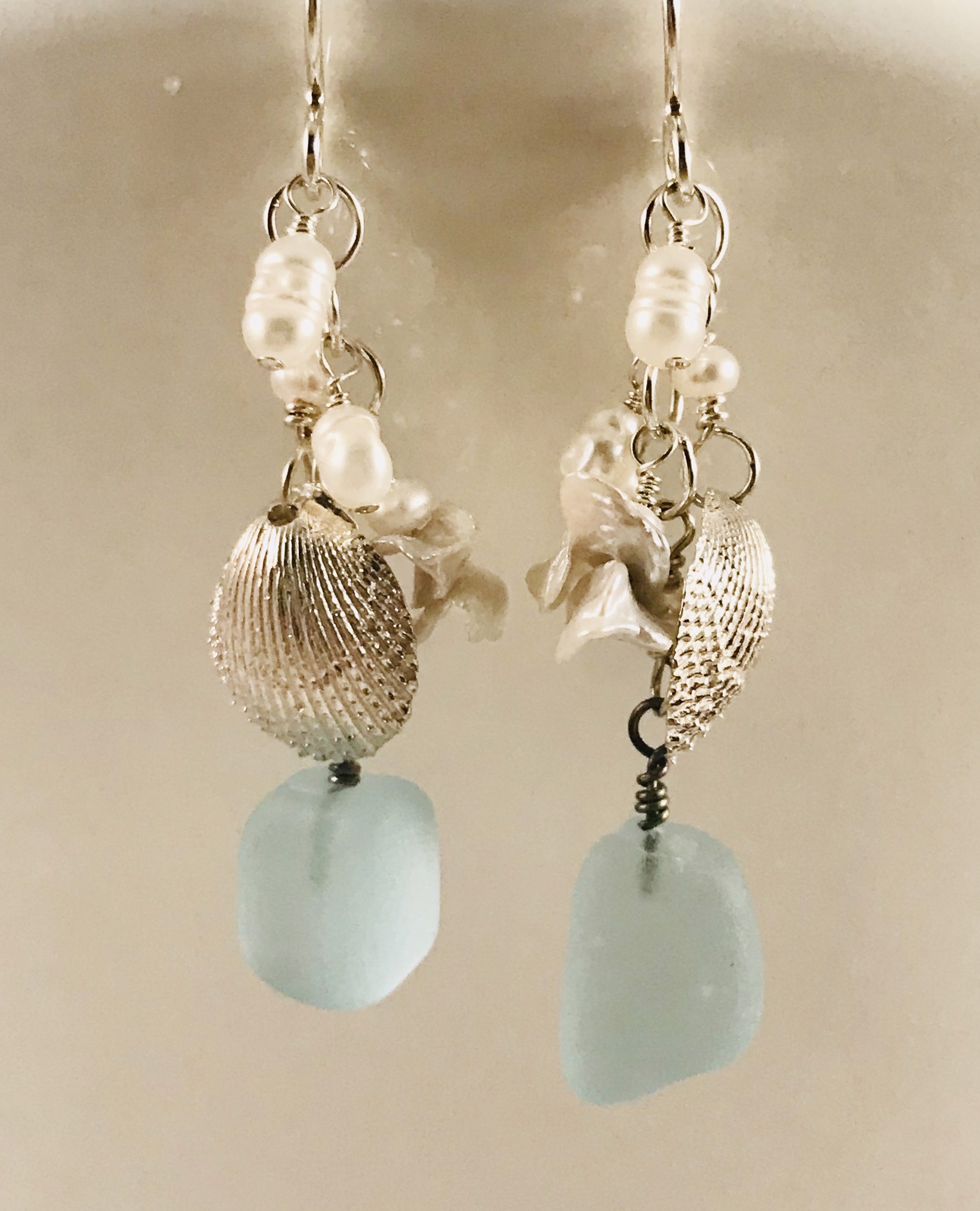 Blue Glass Drop Pearl Cluster Fine Silver By Linda Sacra Dare Sandpiper Gallery